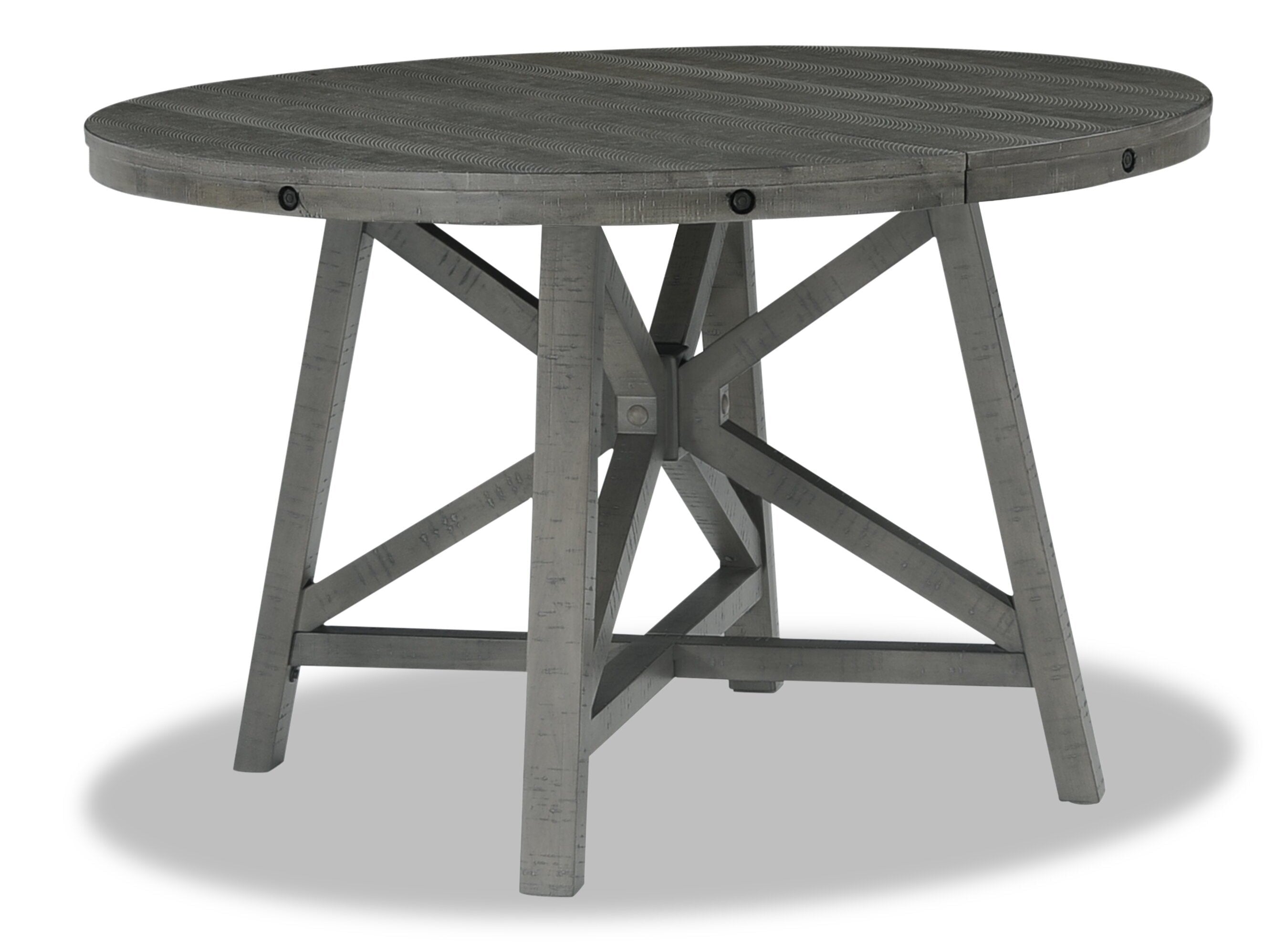 Alto Round Dining Table with 48-66"W Extension, Trestle Base - Grey | Table de salle à manger ronde Alto de 48 po à 66 po avec rallonge et base à tréteaux - grise