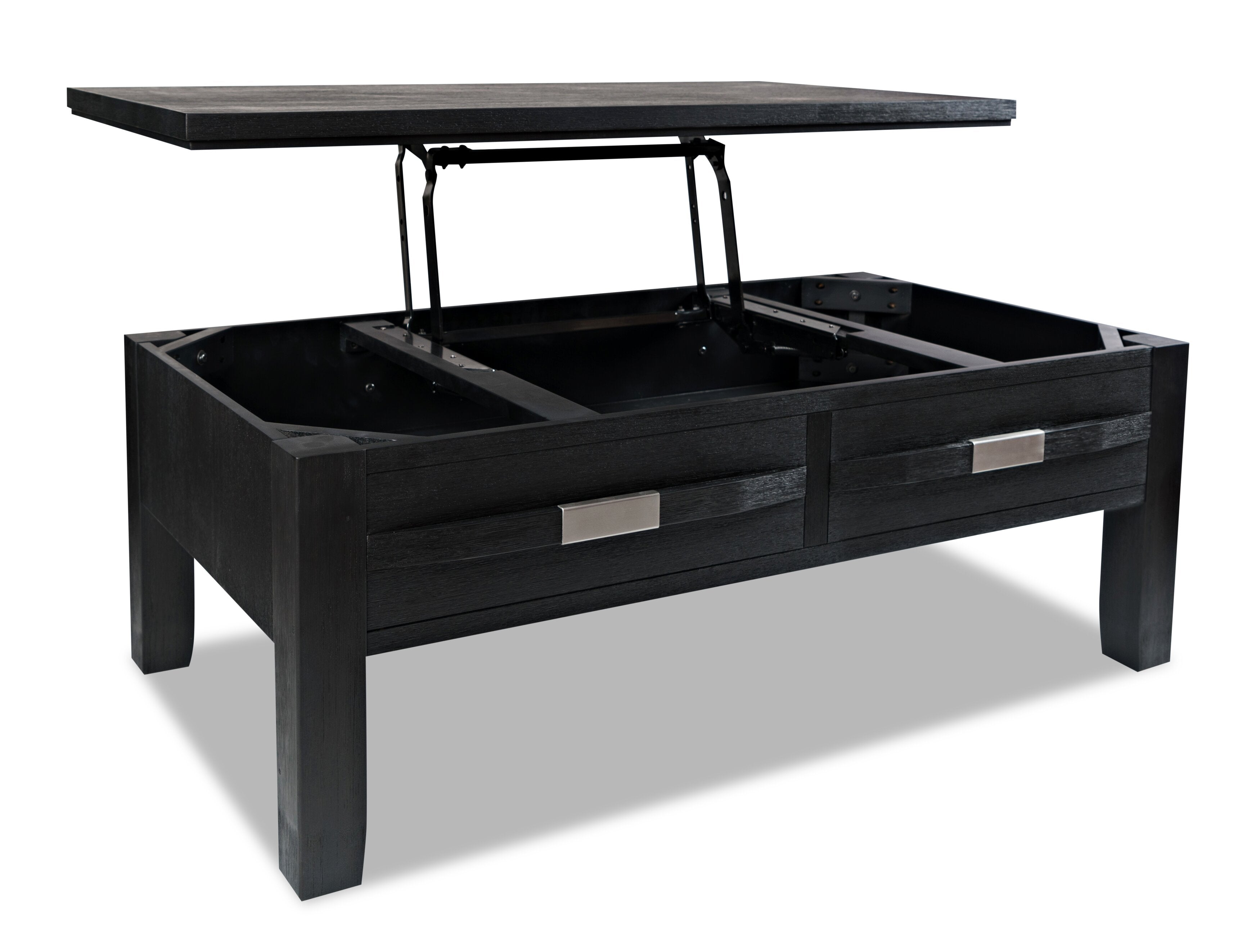 Bronx 48" Rustic Lift Top Coffee Table with Storage, Shelf and Casters - Charcoal Wood|Table à café rustique Bronx de 48 po avec dessus relevable, rangement, tablette et roulettes - bois anthracite