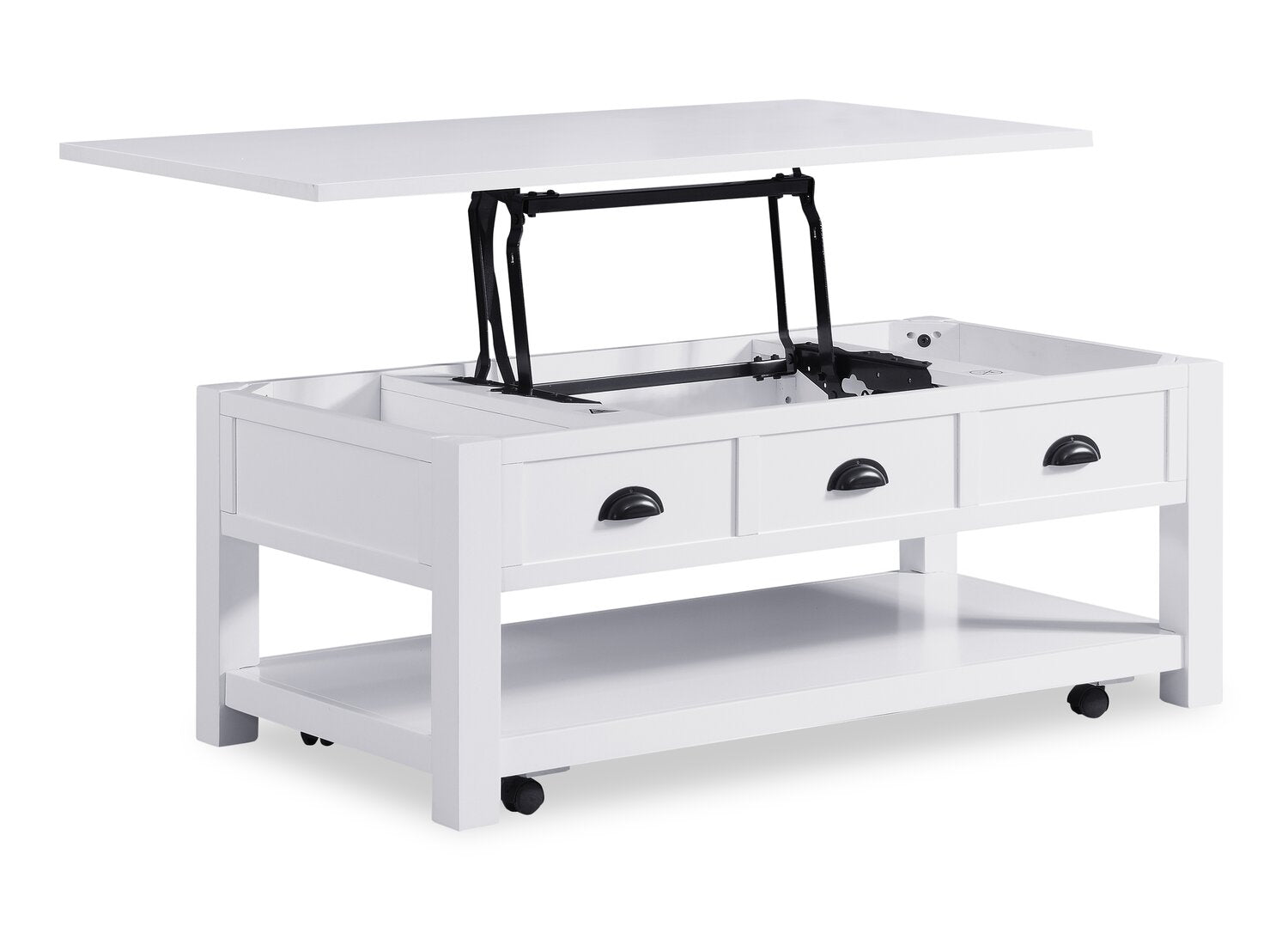 Centennial 48" Modern Lift Top Coffee Table with Storage, Shelf & Casters - White | Table à café moderne Centennial de 48 po avec dessus relevable, rangement, tablette et roulettes - blanche