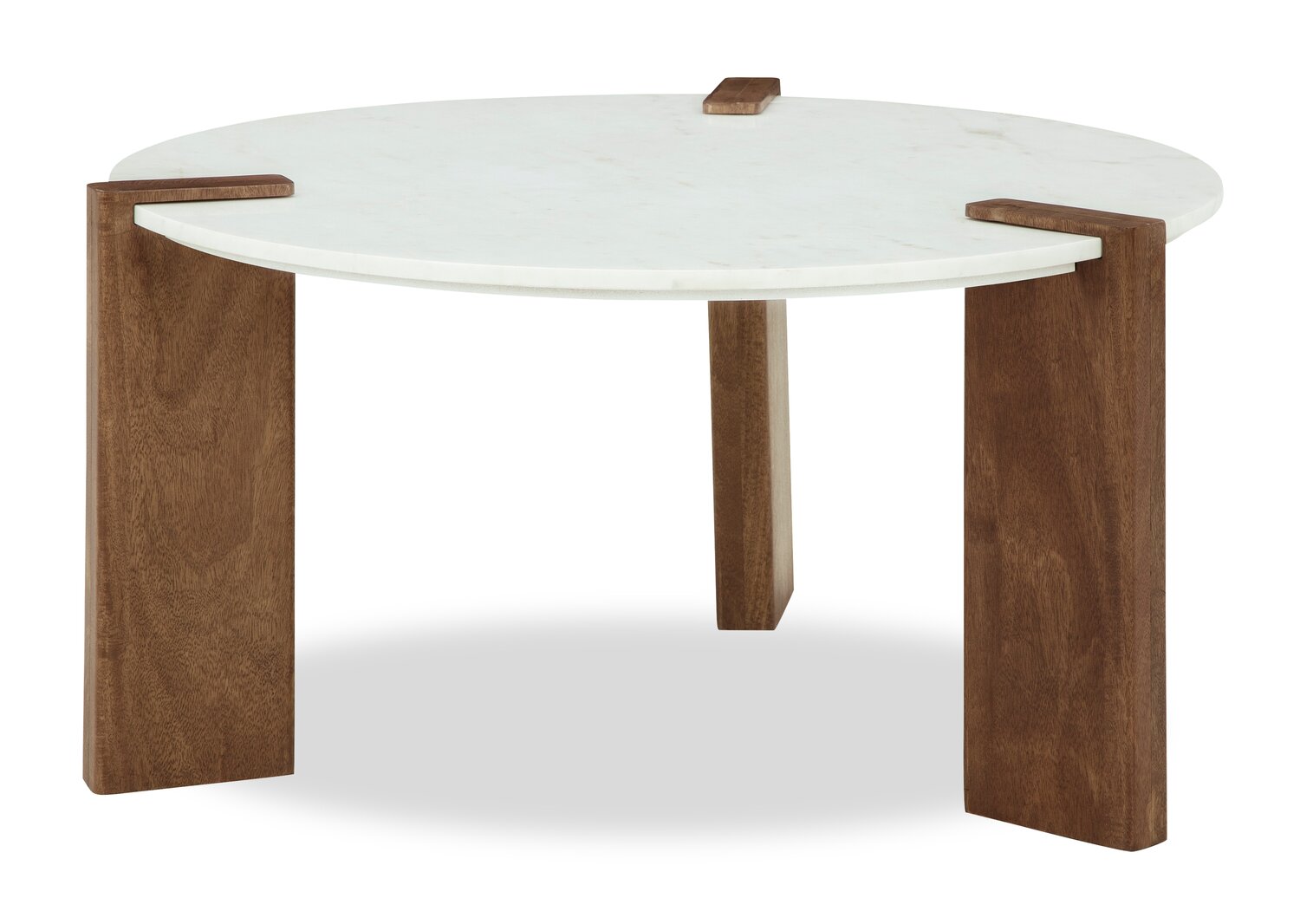 Merlin 33” Round Solid Wood and Marble Coffee Table - White and Brown | Table à café ronde Merlin de 33 po en bois massif et en marbre - blanche et brune