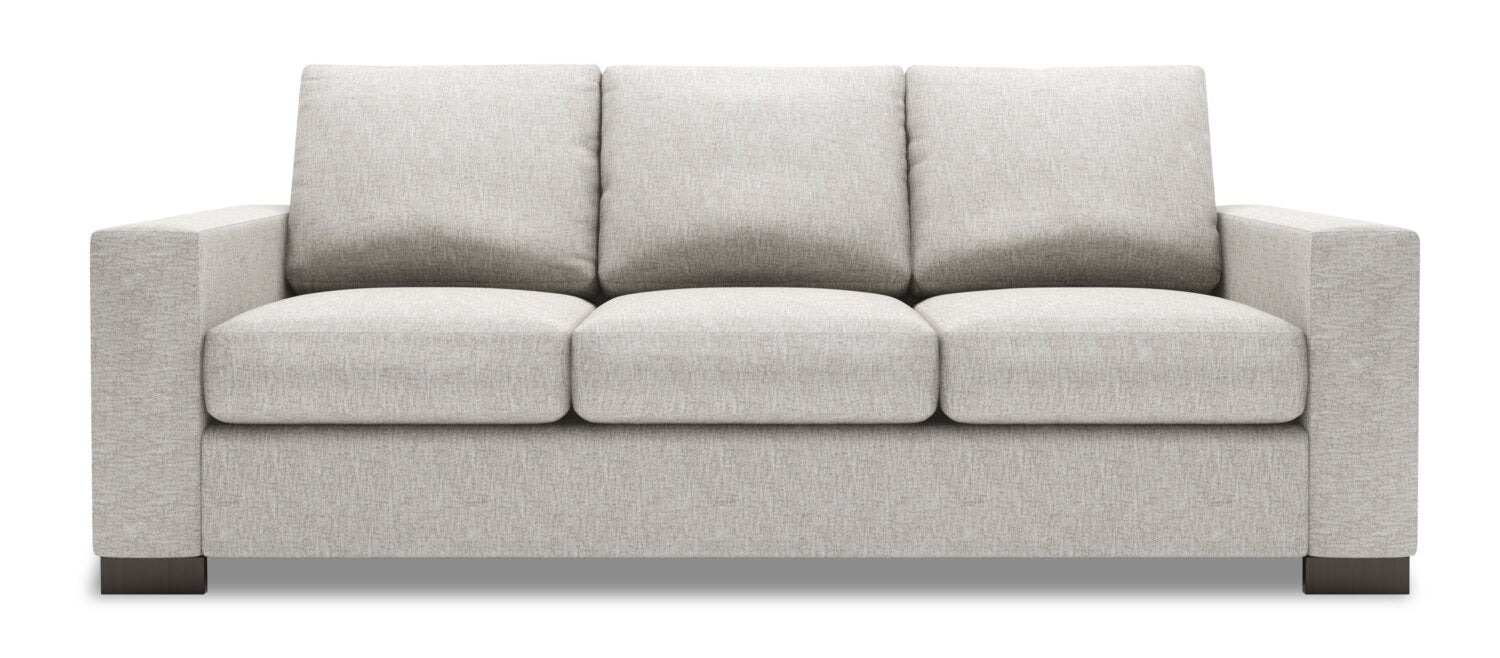 Made in Canada Customizable Sofa Lab Track 85" Chenille Fabric Sofa with Track Arms - Luxury Silver | Sofa Track de Sofa Lab de 85 po fabriqué au Canada en tissu de chenille avec accoudoirs rectilignes - argenté Luxury Silver | TR102793