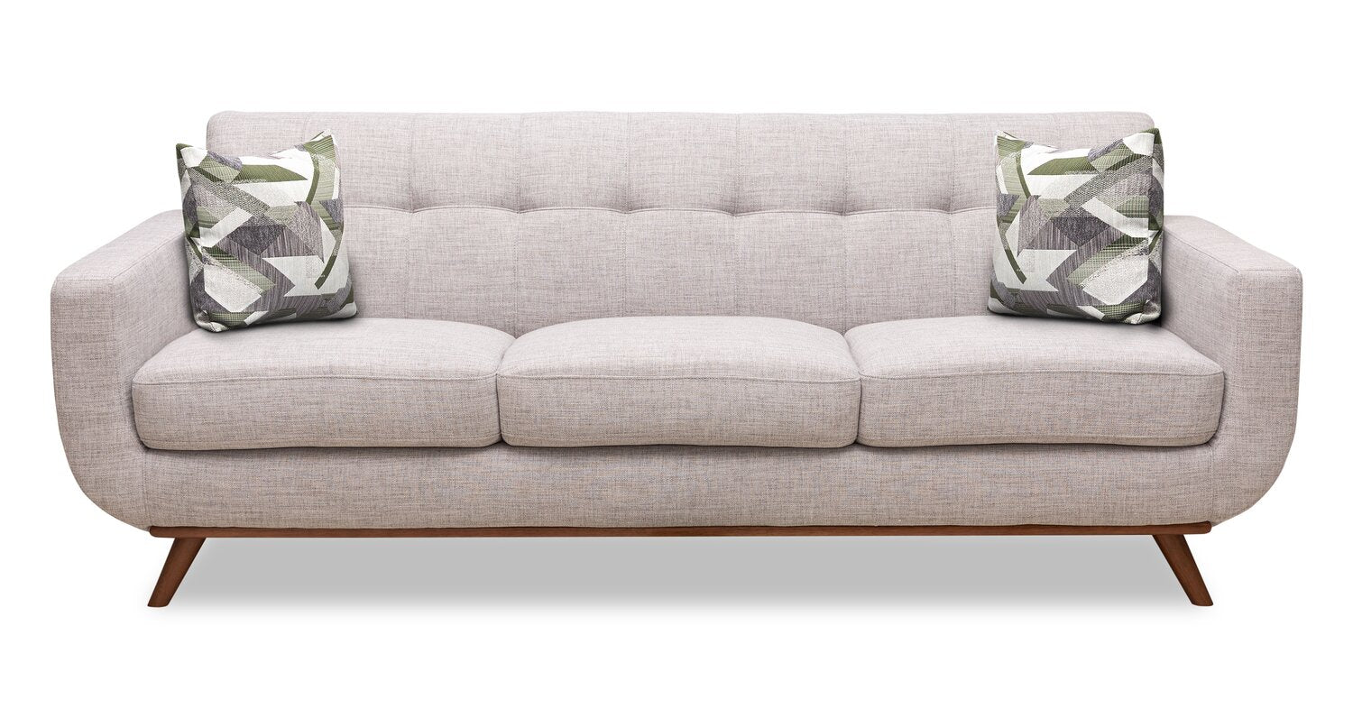 Kort & Co. Freeman 88" Linen-Look Fabric Sofa with Wood Base and Tufted Back Cushions - Dove White | Sofa Freeman Kort & Co. de 88 po en tissu d’apparence lin avec pattes en bois et coussins de dossier capitonnés - blanc colombe