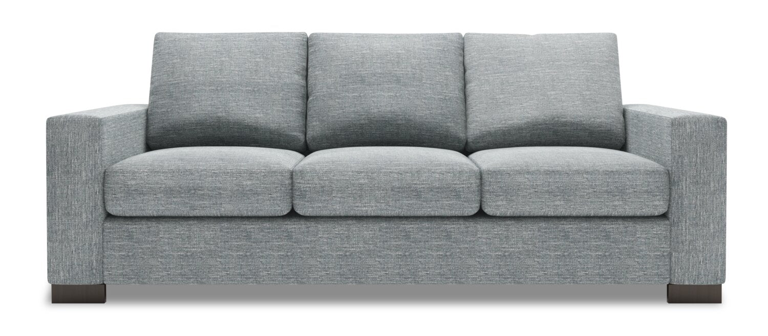 Made in Canada Customizable Sofa Lab Track 85" Linen-Look Fabric Sofa with Track Arms - Luna Pewter Grey | Sofa Track de Sofa Lab de 85 po fabriqué au Canada en tissu d’apparence lin avec accoudoirs rectilignes - gris Luna Pewter | TR102291