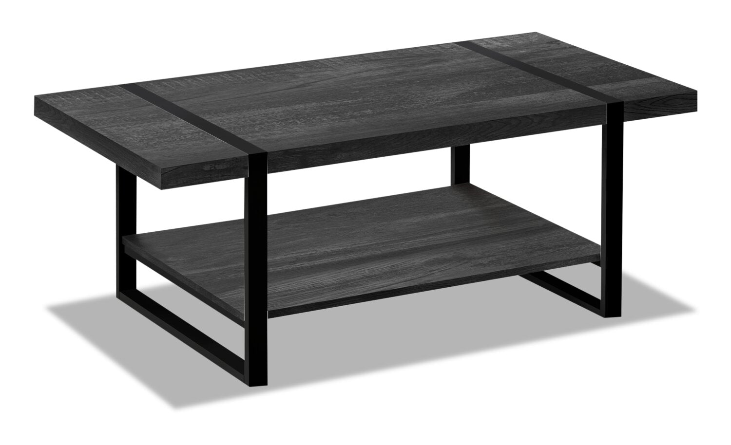 Avery 47.25" Industrial Coffee Table with Shelf - Black with Black Metal Legs|Table à café industrielle Avery 47,25 po avec tablette - noire avec pattes en métal noir