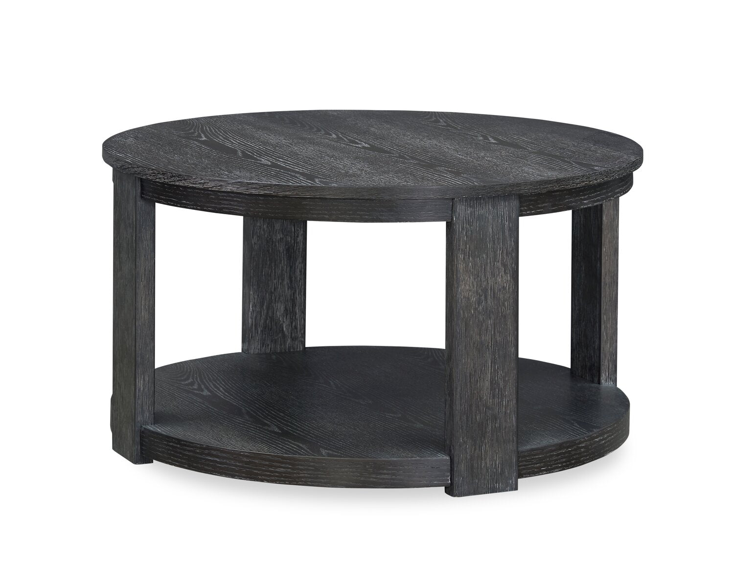 Declan 31.5" Modern Round Coffee Table with Shelf & Casters - Black | Table à café ronde Declan moderne de 31,5 po avec tablette - noire