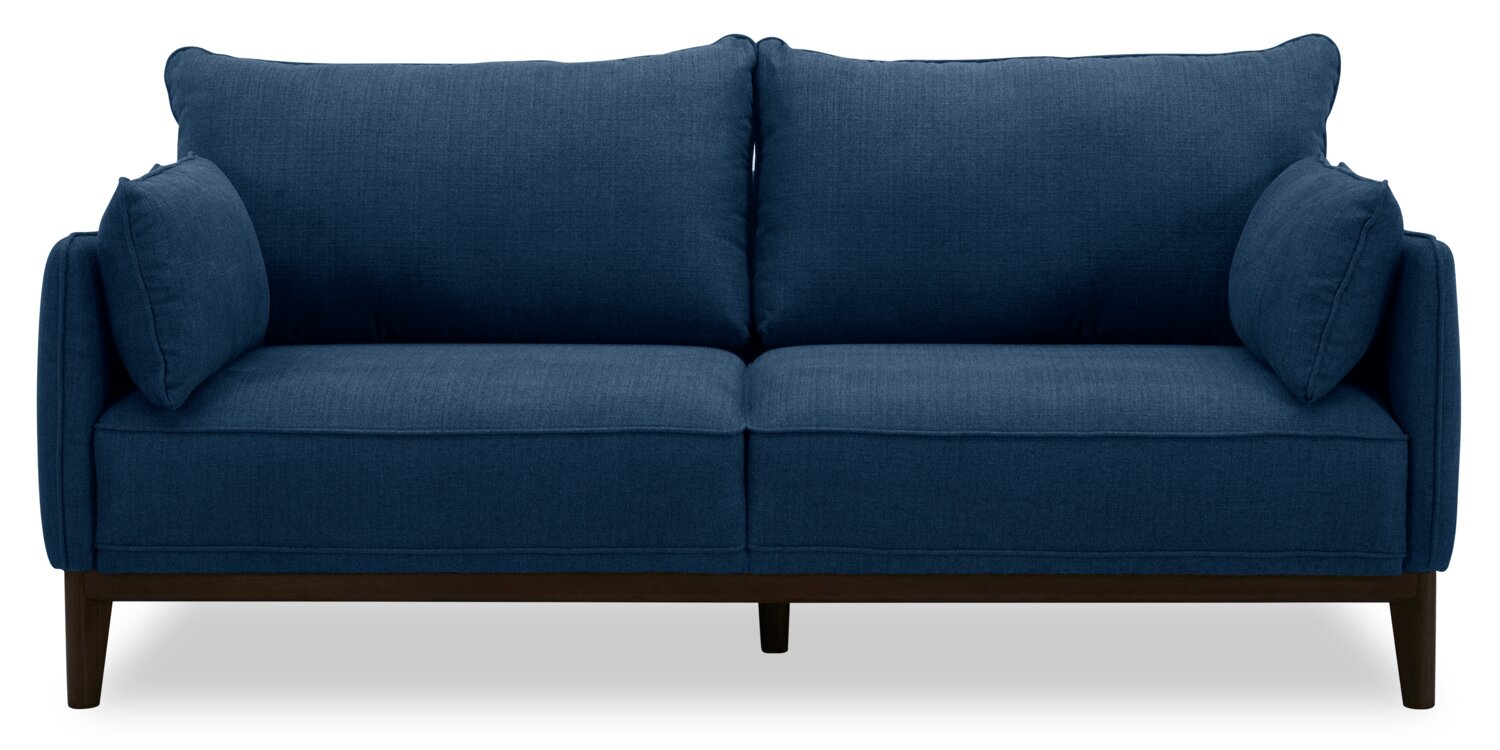 Cindy Crawford Home Gena 78.7" Linen-Look Fabric Condo Size Sofa with Removable Back Cushions - Midnight Blue | Sofa Gena de Cindy Crawford Home de 78,7 po de format condo en tissu d’apparence lin avec coussins de dossier amovibles - bleu minuit