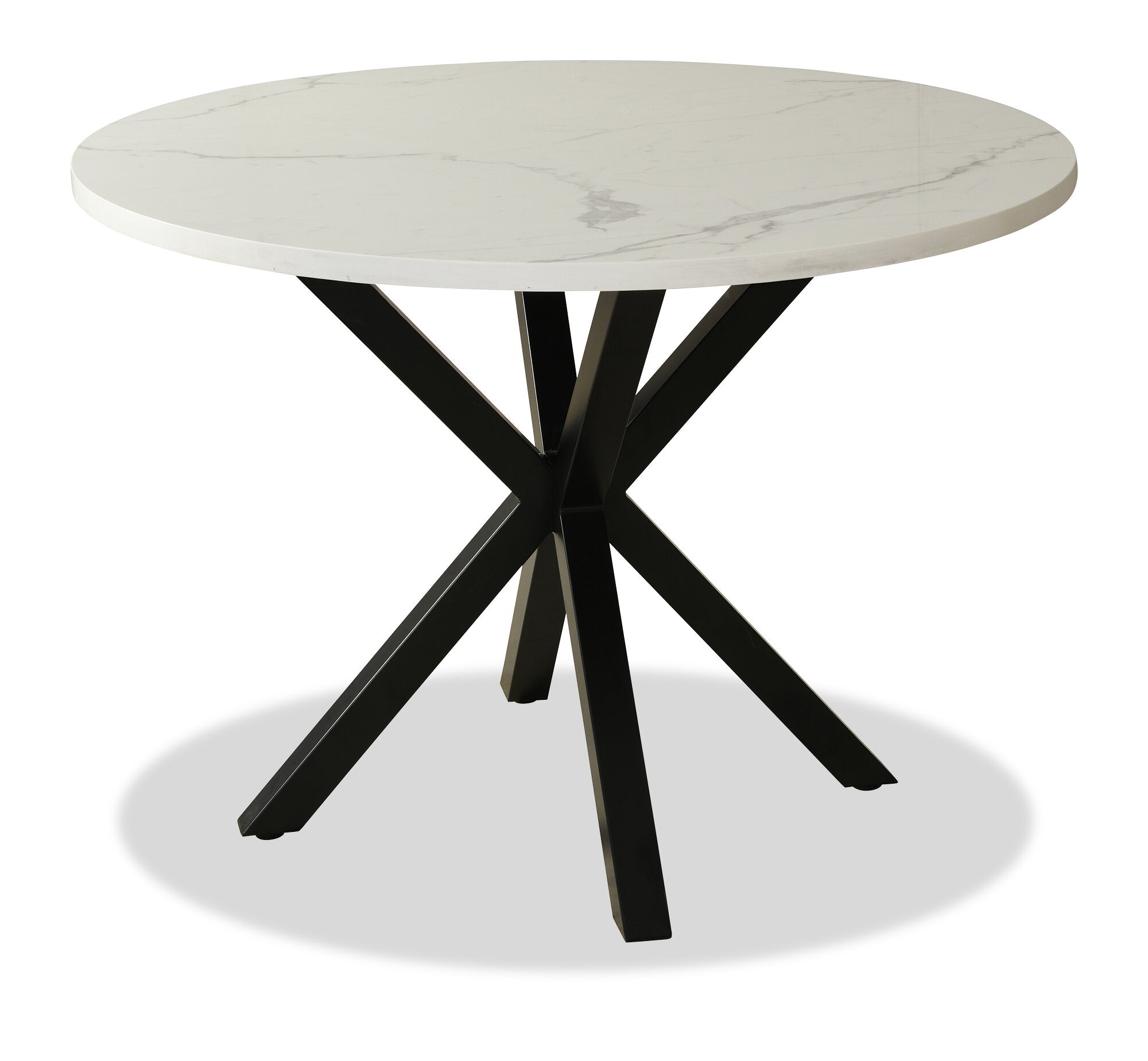 Verona Dining Table with Culture Marbled Top, Metal, Geometric Base, 42"W Round - White | Table de salle à manger ronde Verona de 42 po (L) en métal avec dessus en marbre synthétique et base géométrique - blanche
