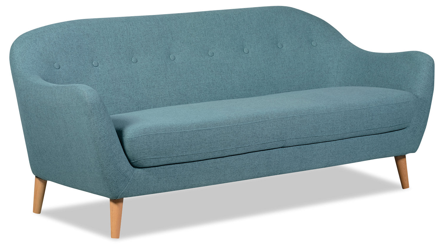Calla 73.62" Linen-Look Fabric Condo Size Sofa with Button Tufting and Wood Legs - Blue | Sofa Calla de 73,62 po de format condo en tissu d’apparence lin avec capitonnage et pattes en bois - bleu