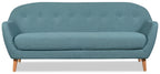 Calla 73.62" Linen-Look Fabric Condo Size Sofa with Button Tufting and Wood Legs - Blue | Sofa Calla de 73,62 po de format condo en tissu d’apparence lin avec capitonnage et pattes en bois - bleu
