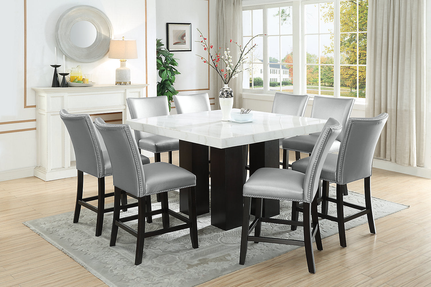 Cami Counter-Height Dining Chair with Vegan-Leather Fabric - Grey | Chaise de salle à manger Cami de hauteur comptoir en tissu en similicuir - grise