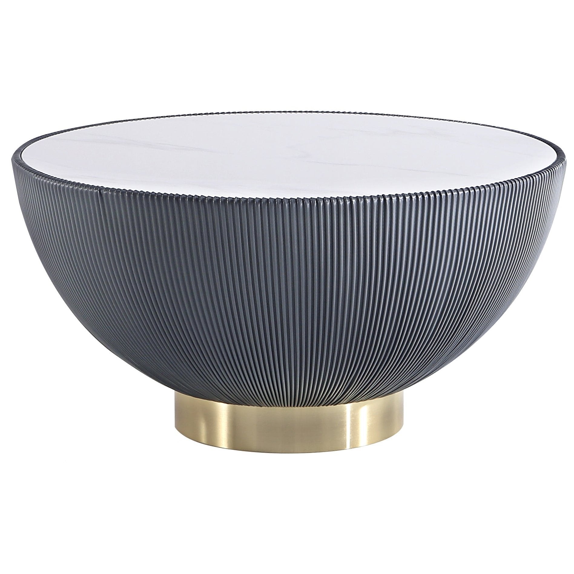 Manhattan Comfort Modern Anderson Coffee Table Upholstered Leatherette with Ceramic Faux Marble Tabletop - Grey|Table à café moderne Anderson de Manhattan Comfort avec revêtement en similicuir et dessus de table en imitation de marbre en céramique - grise
