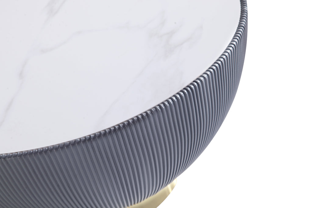 Manhattan Comfort Modern Anderson Coffee Table Upholstered Leatherette with Ceramic Faux Marble Tabletop - Grey|Table à café moderne Anderson de Manhattan Comfort avec revêtement en similicuir et dessus de table en imitation de marbre en céramique - grise