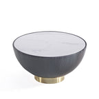 Manhattan Comfort Modern Anderson Coffee Table Upholstered Leatherette with Ceramic Faux Marble Tabletop - Grey|Table à café moderne Anderson de Manhattan Comfort avec revêtement en similicuir et dessus de table en imitation de marbre en céramique - grise