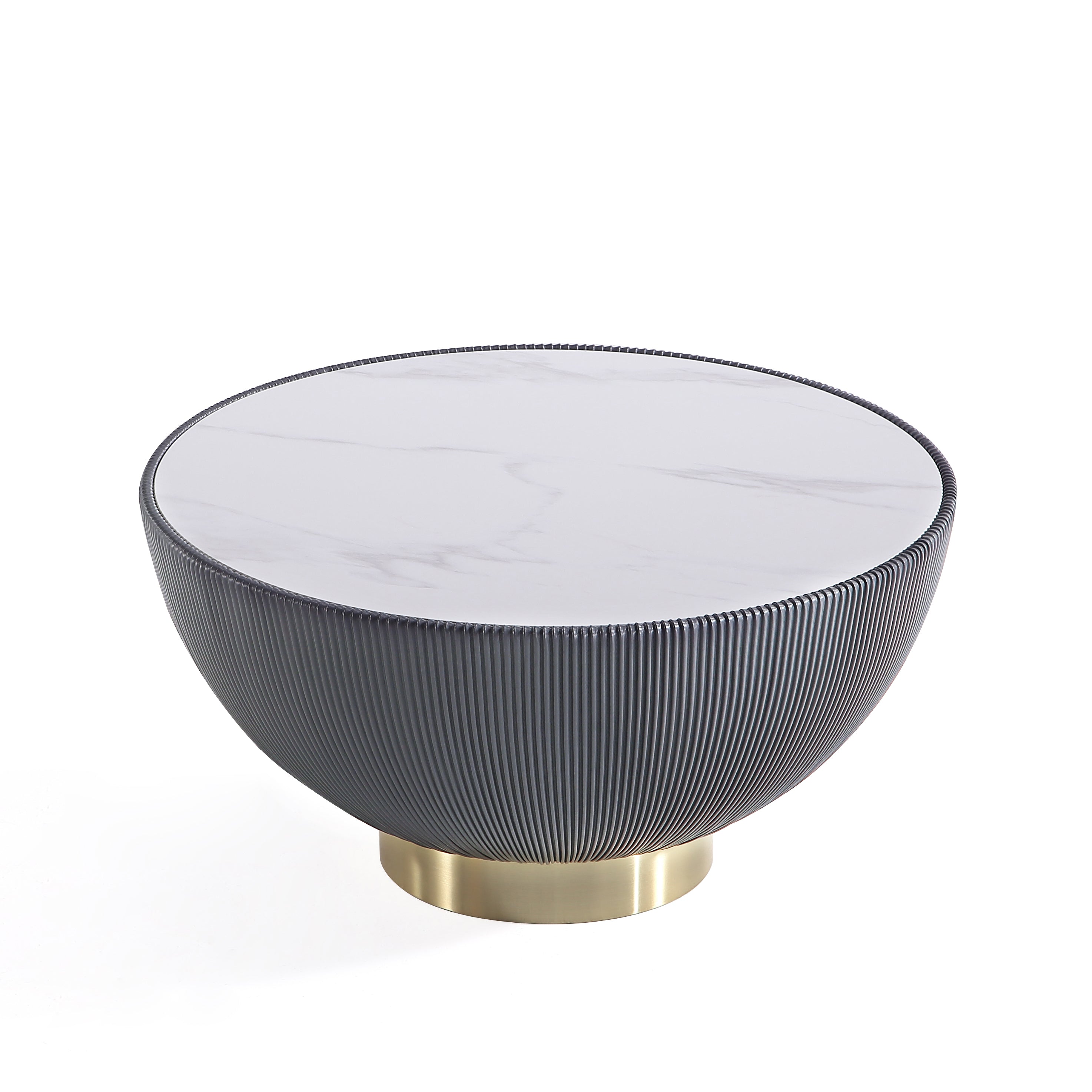 Manhattan Comfort Modern Anderson Coffee Table Upholstered Leatherette with Ceramic Faux Marble Tabletop - Grey|Table à café moderne Anderson de Manhattan Comfort avec revêtement en similicuir et dessus de table en imitation de marbre en céramique - grise
