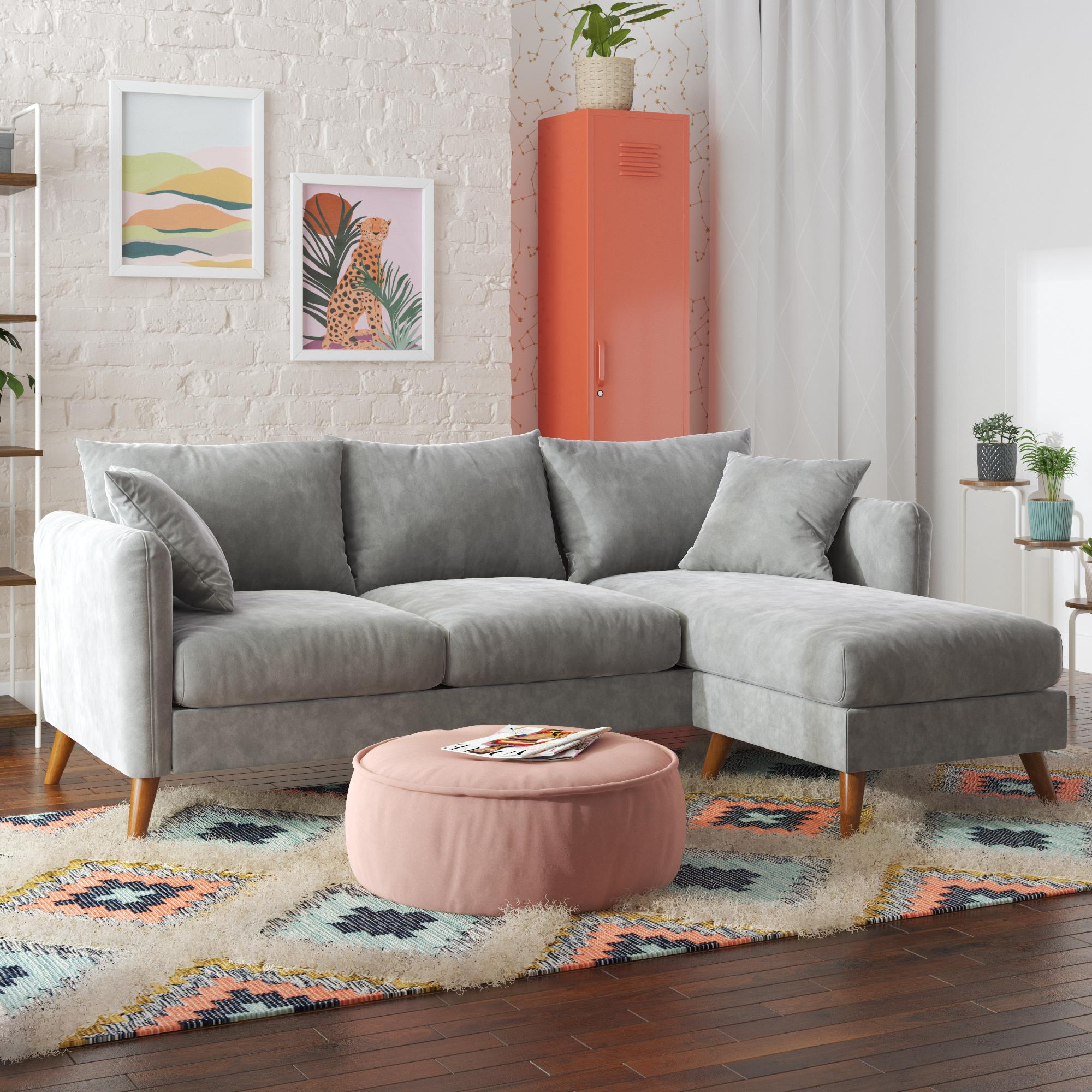 Novogratz Magnolia Reversible Sectional Sofa with Pillows - Grey|Sofa sectionnel réversible Magnolia de Novogratz avec coussins - gris
