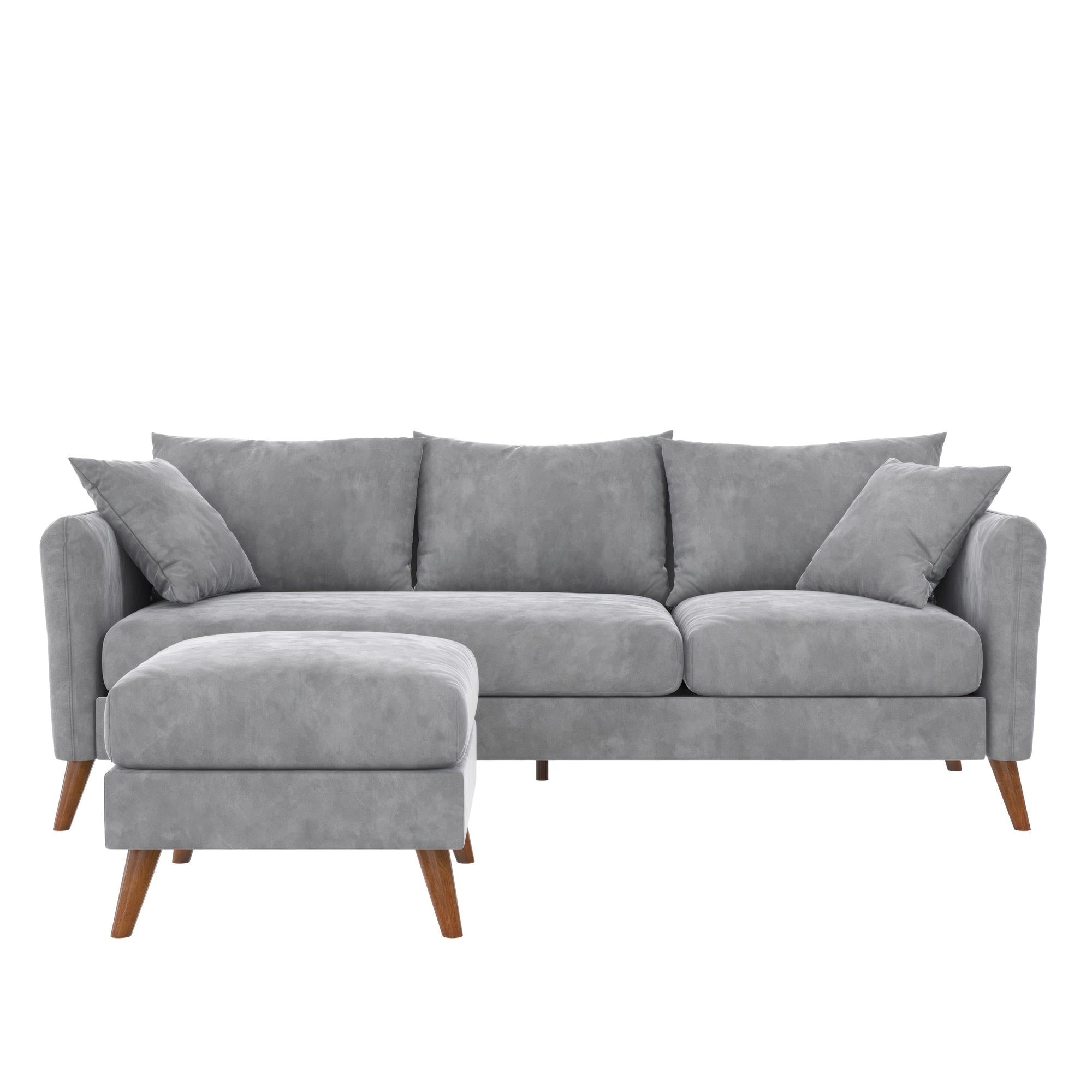 Novogratz Magnolia Reversible Sectional Sofa with Pillows - Grey|Sofa sectionnel réversible Magnolia de Novogratz avec coussins - gris