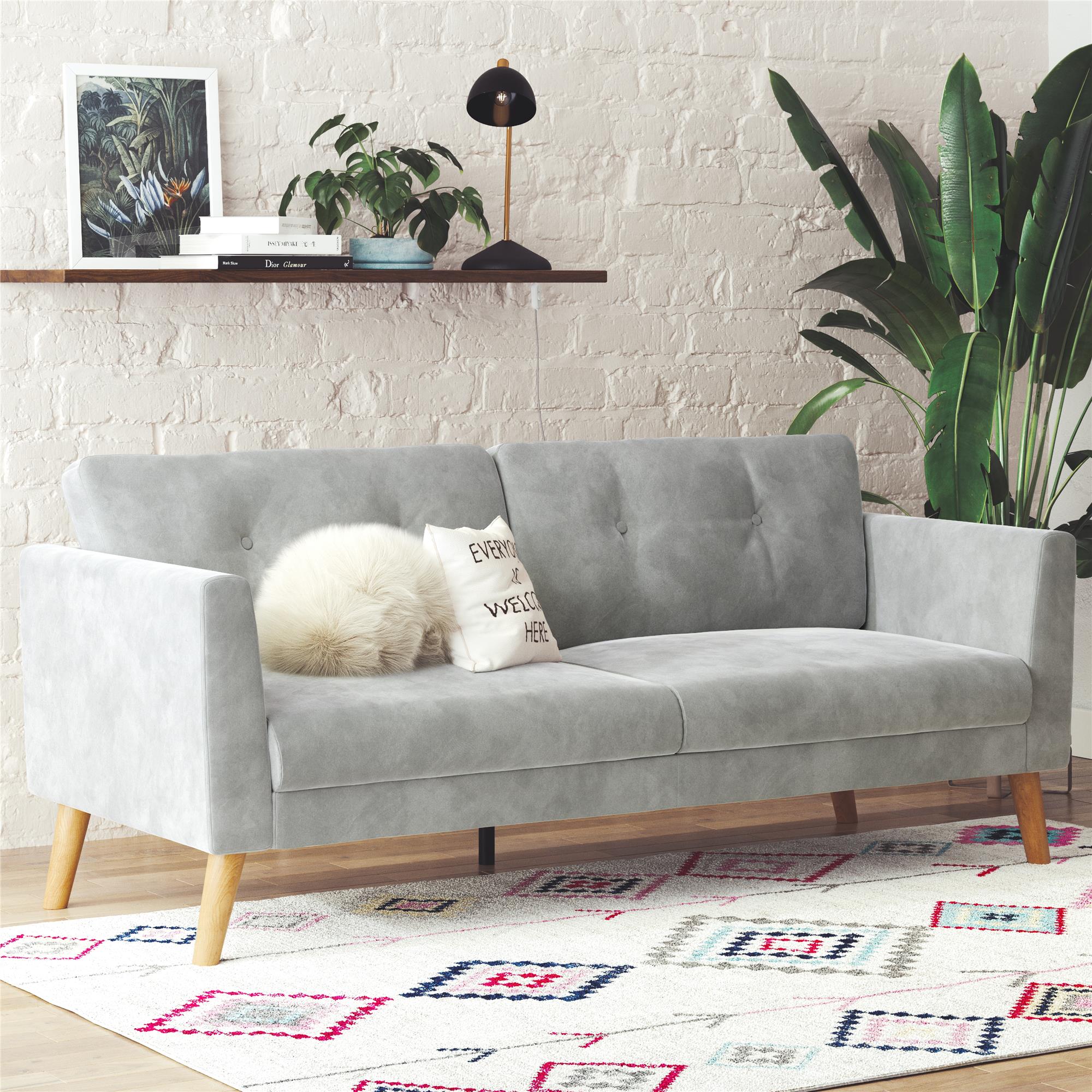 Cosmoliving By Cosmopolitan Gloria Velvet Sofa - Light Grey|Sofa Gloria de Cosmoliving By Cosmopolitan en velours - gris clair