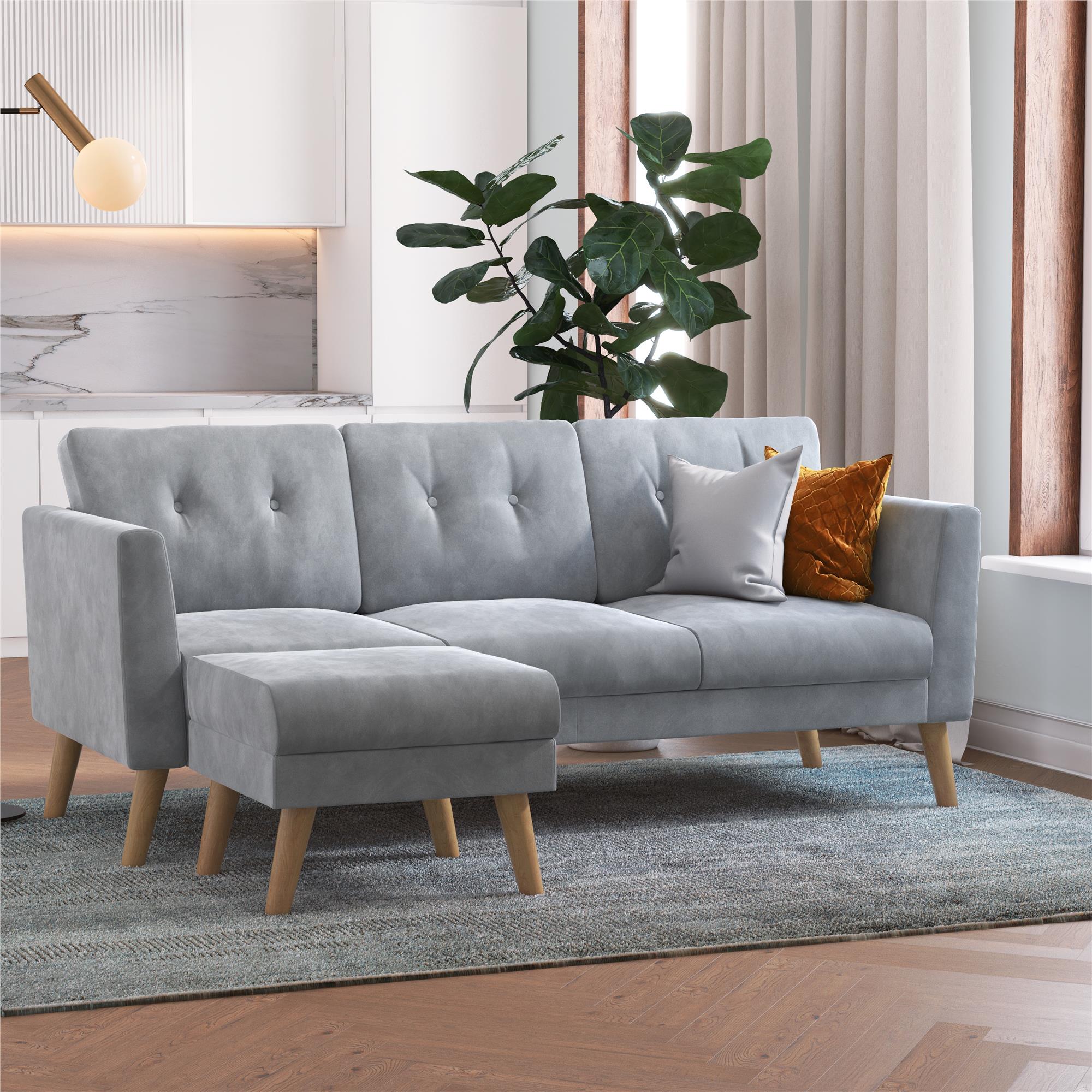 Cosmoliving By Cosmopolitan Gloria Velvet Sofa Sectional - Light Grey|Sofa sectionnel Gloria de Cosmoliving By Cosmopolitan en velours - gris clair
