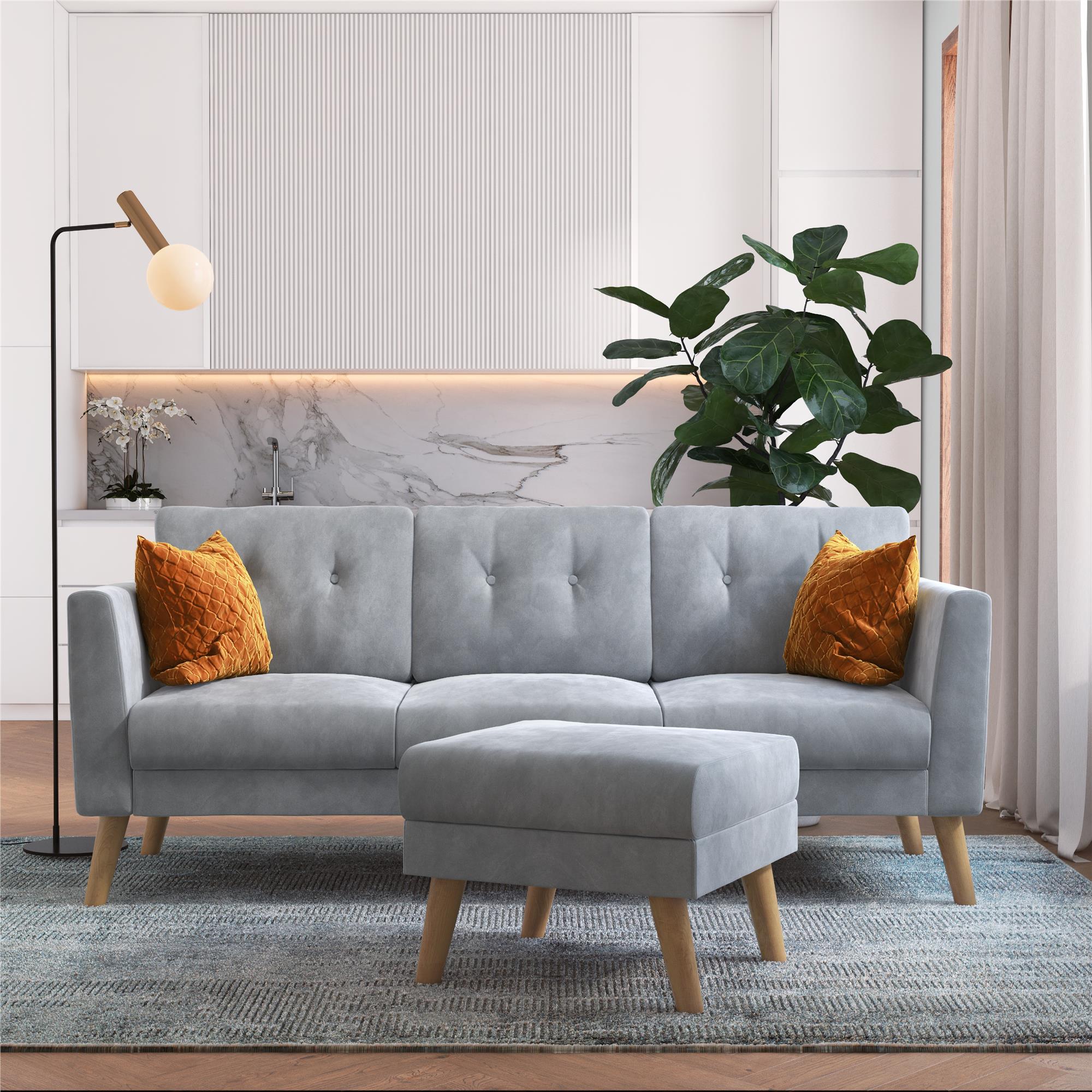 Cosmoliving By Cosmopolitan Gloria Velvet Sofa Sectional - Light Grey|Sofa sectionnel Gloria de Cosmoliving By Cosmopolitan en velours - gris clair