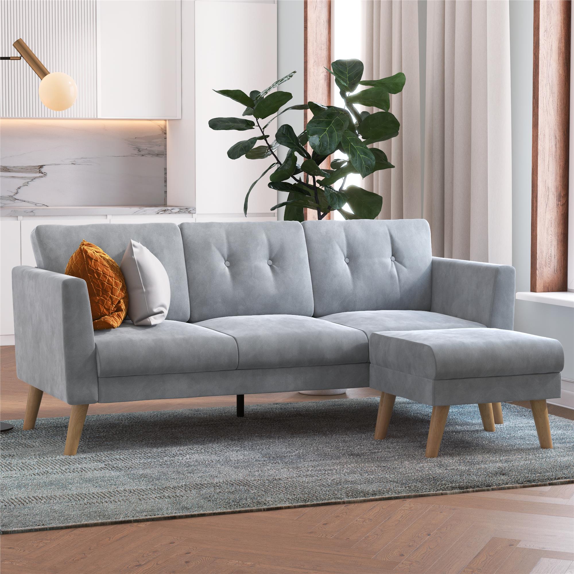Cosmoliving By Cosmopolitan Gloria Velvet Sofa Sectional - Light Grey|Sofa sectionnel Gloria de Cosmoliving By Cosmopolitan en velours - gris clair