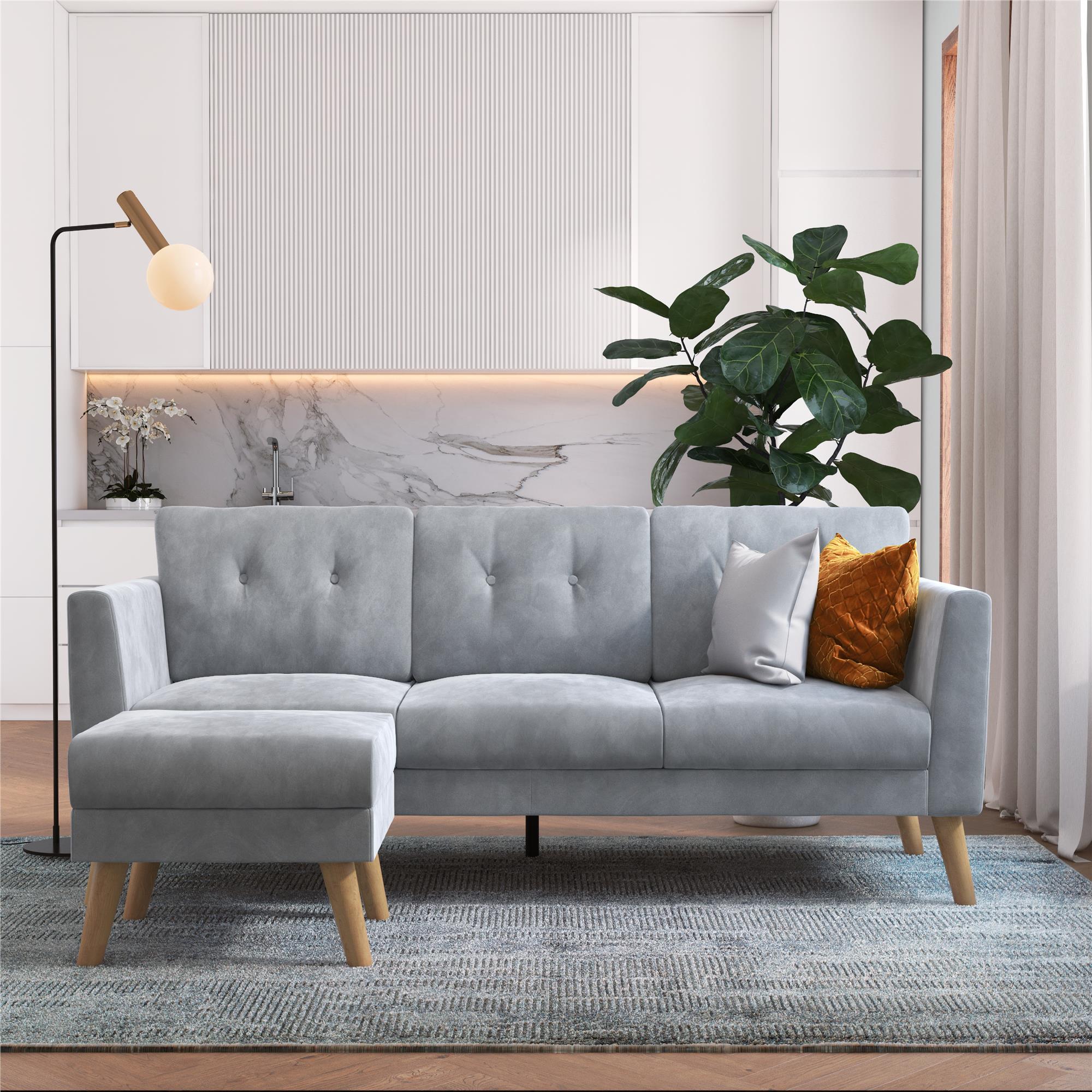 Cosmoliving By Cosmopolitan Gloria Velvet Sofa Sectional - Light Grey|Sofa sectionnel Gloria de Cosmoliving By Cosmopolitan en velours - gris clair