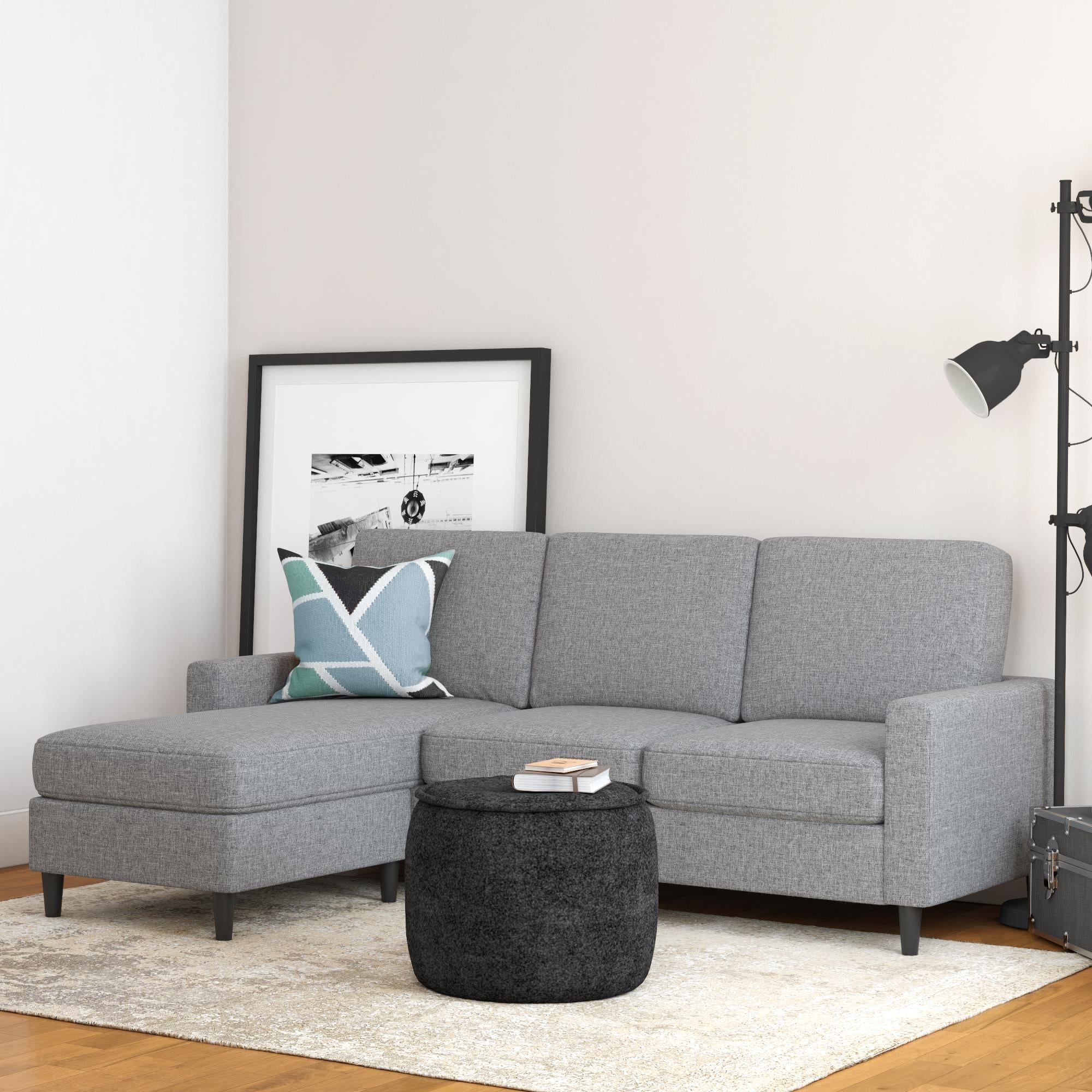 DHP Kaci Reversible Contemporary Fabric Sectional - Grey|Sofa sectionnel réversible contemporain Kaci de DHP en tissu - gris