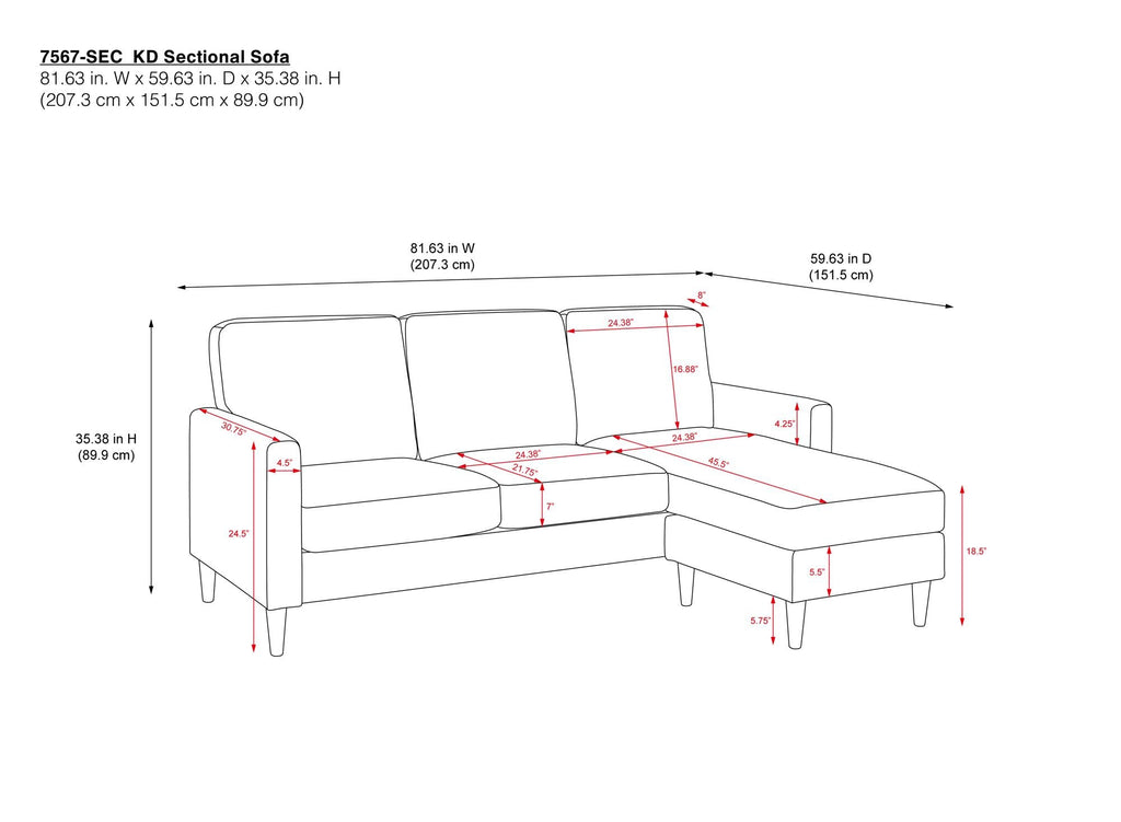 DHP Kaci Reversible Contemporary Fabric Sectional - Grey|Sofa sectionnel réversible contemporain Kaci de DHP en tissu - gris