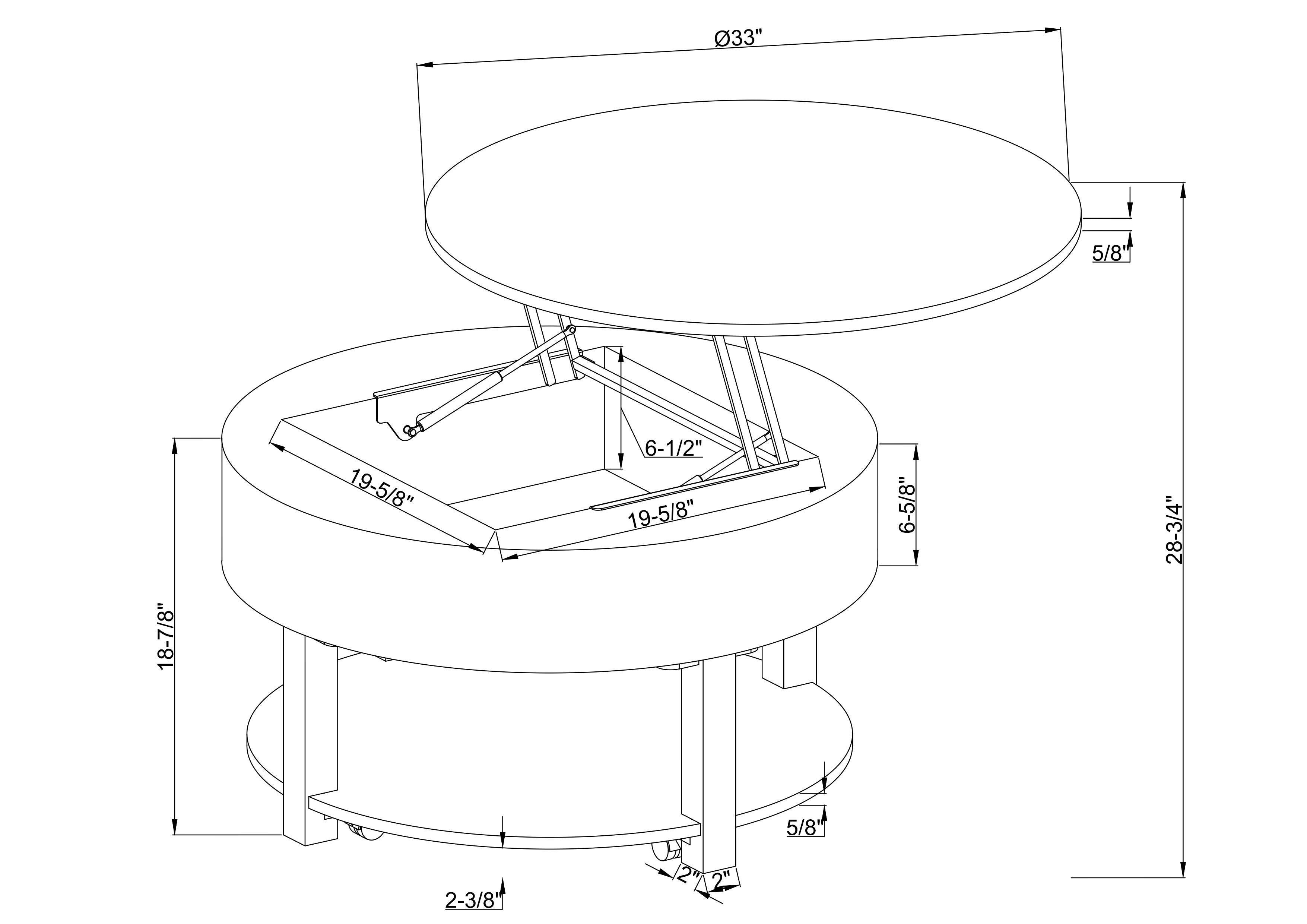 Elroy 33" Rustic Round Lift Top Coffee Table With Storage, Shelf and Casters - Brown and Grey with Fabric Edge|Table à café ronde rustique Elroy de 33 po avec dessus relevable, rangement, tablette et roulettes - brune et grise avec bordure en tissu