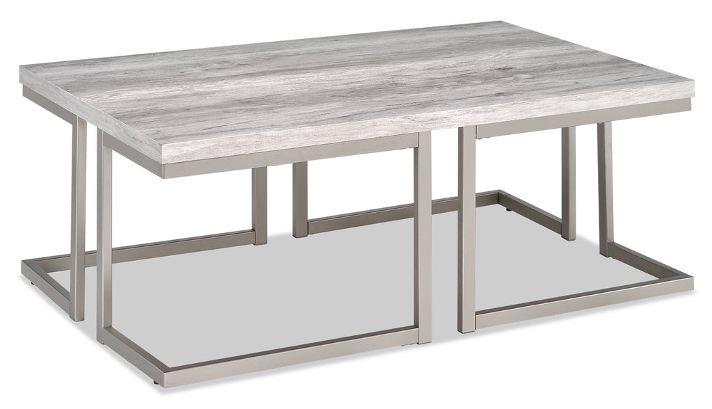 Jesse 47" Modern Coffee Table - Grey and Pewter with Metal Base|Table à café moderne Jesse de 47 po - grise et étain avec base en métal