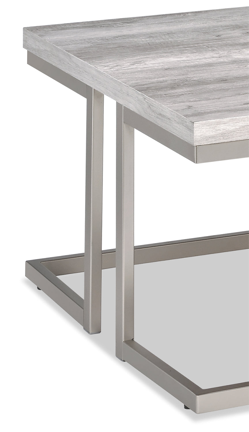 Jesse 47" Modern Coffee Table - Grey and Pewter with Metal Base|Table à café moderne Jesse de 47 po - grise et étain avec base en métal