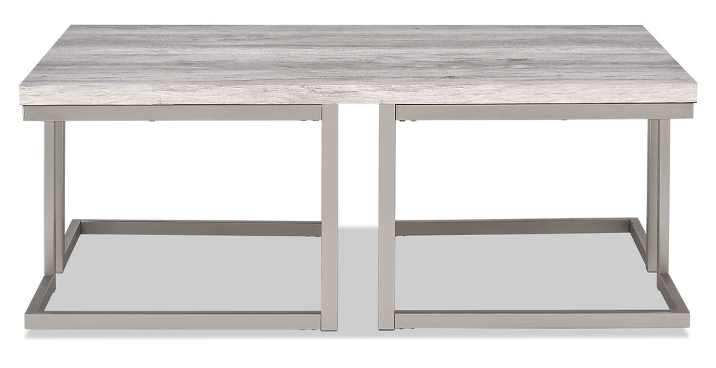 Jesse 47" Modern Coffee Table - Grey and Pewter with Metal Base|Table à café moderne Jesse de 47 po - grise et étain avec base en métal