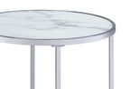 Josie 36" Glam Round Glass Top Nesting Coffee Tables - Grey Marble Look with Metal Legs|Tables à café gigognes rondes somptueuses Josie de 36 po avec dessus en verre - imitation de marbre gris avec pattes en métal