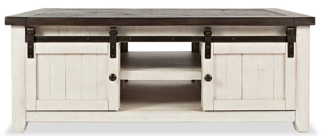 Madison 50" Rustic Coffee Table With Storage, Shelf and Casters - White Wood|Table à café rustique Madison de 50 po avec rangement, tablette et roulettes - bois blanc