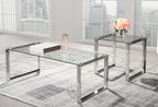 Metro 47" Modern Glass Top Coffee Table - Silver with Metal Legs|Table à café moderne Metro de 47 po avec dessus en verre - argentée avec pattes en métal