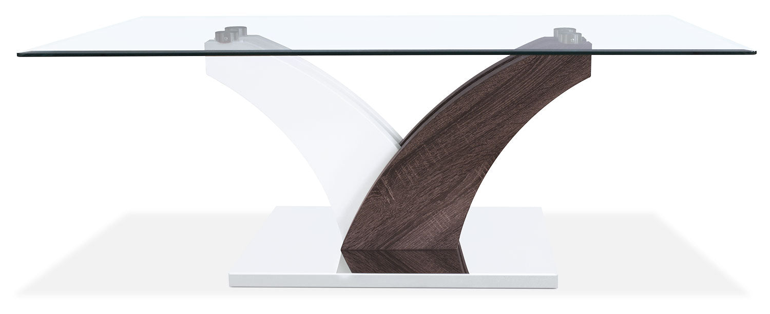 Tuxedo 48" Modern Glass Top Coffee Table - White and Grey with Metal Base|Table à café moderne Tuxedo de 48 po avec dessus en verre - blanche et grise avec base en métal