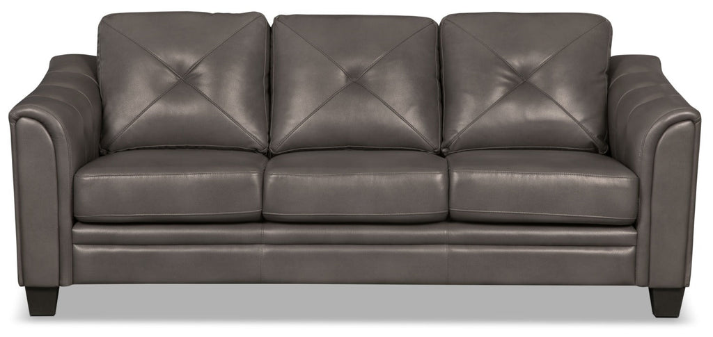 Andi 84" Leather-Look Fabric Sofa with Button Tufting - Grey | Sofa Andi de 84 po en tissu d’apparence cuir avec capitonnage - gris
