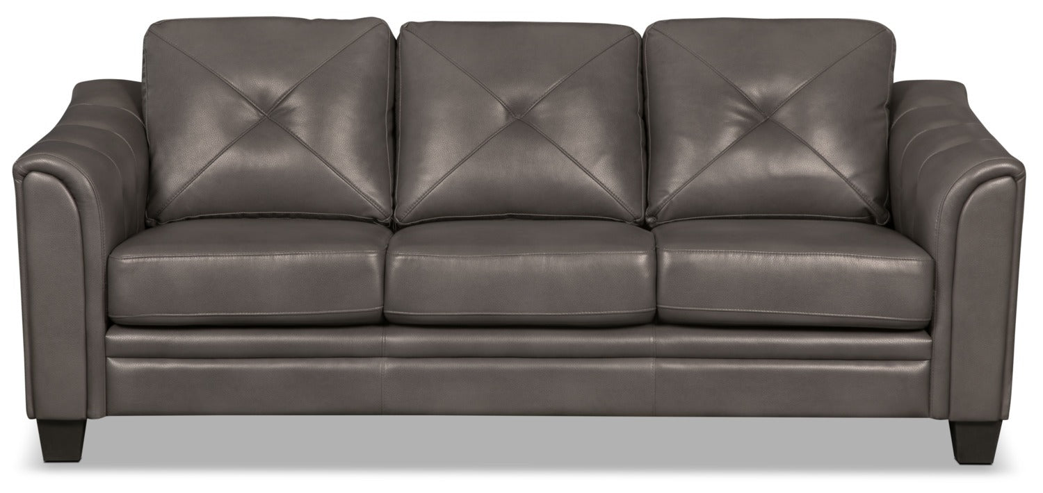 Andi 84" Leather-Look Fabric Sofa with Button Tufting - Grey | Sofa Andi de 84 po en tissu d’apparence cuir avec capitonnage - gris