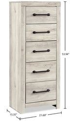 Abby Bedroom Narrow Chest of Drawers, 5-Drawer, 21.7"W x 53.9"H - White | Commode verticale étroite Abby de 21,7 po (L) x 53,9 po (H) à 5 tiroirs pour la chambre à coucher - blanche