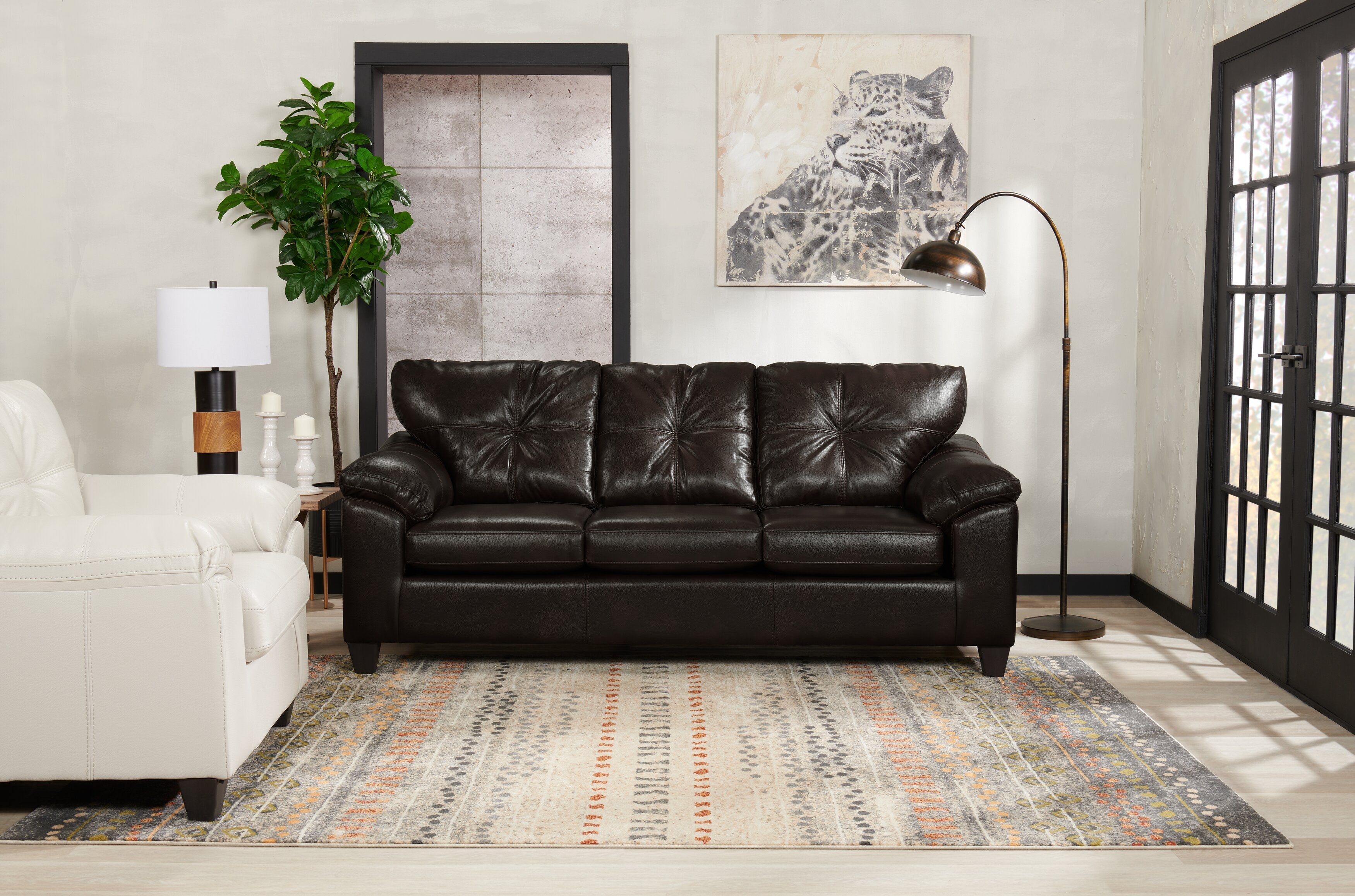 Made in Canada Addison 86" Leather-Look Fabric Sofa with Removable Seat Cushion and Tufting - Blackberry Black | Sofa Addison de 86 po fabriqué au Canada en tissu d’apparence cuir avec coussin de siège amovible et capitonnage - noir mûre