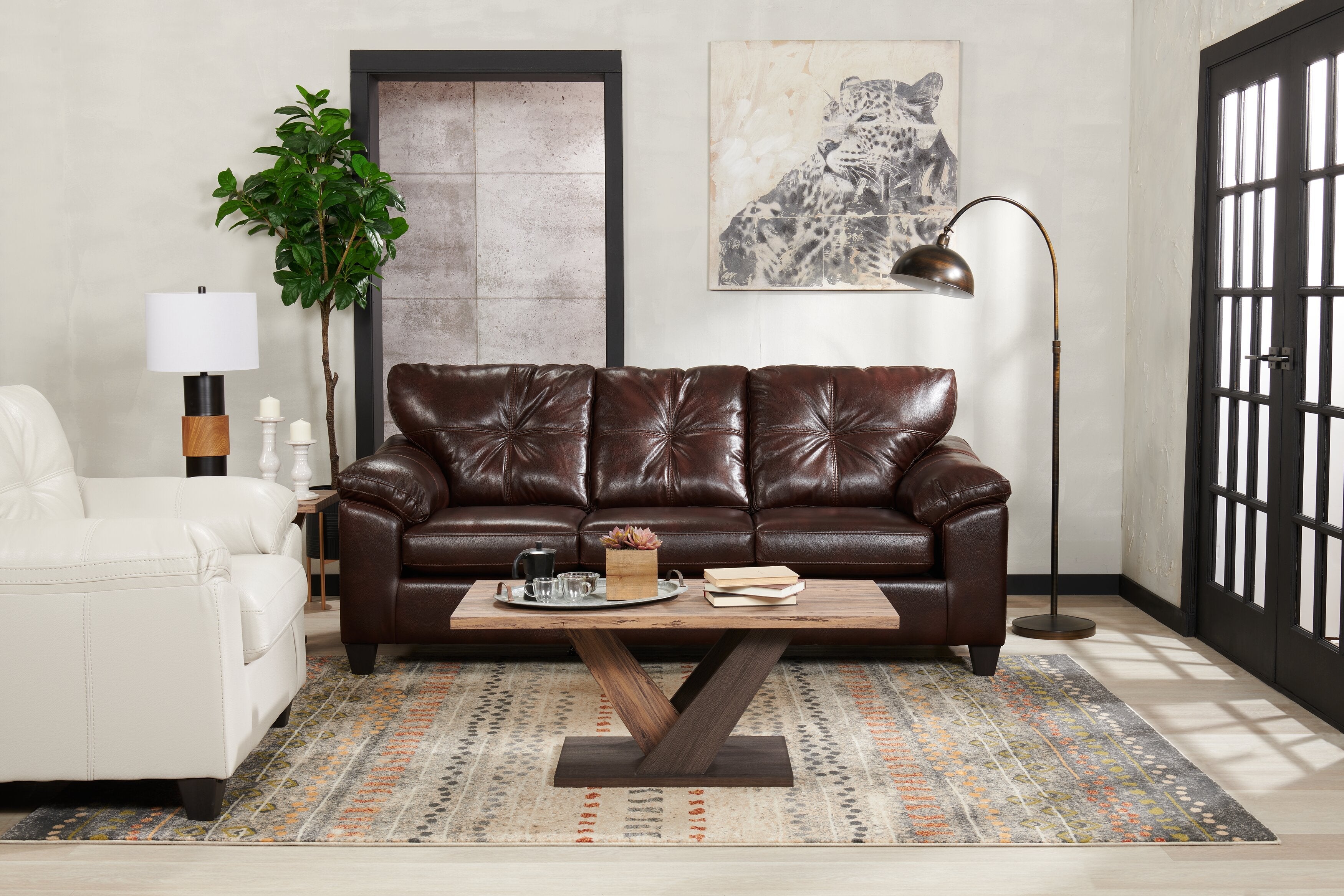 Made in Canada Addison 86" Leather-Look Fabric Sofa with Removable Seat Cushion and Tufting - Brown | Sofa Addison de 86 po fabriqué au Canada en tissu d’apparence cuir avec coussin de siège amovible et capitonnage - brun