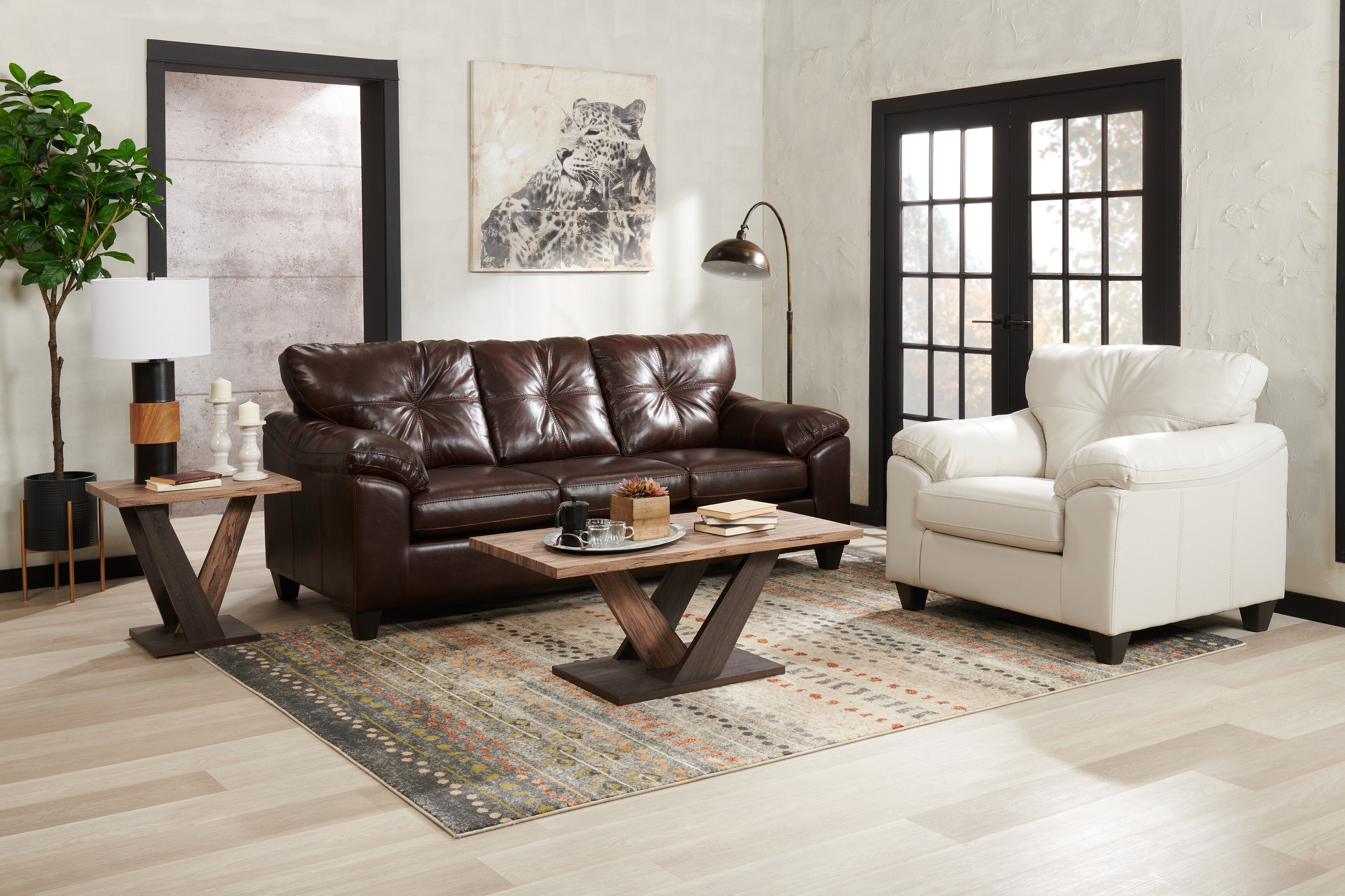 Made in Canada Addison 86" Leather-Look Fabric Sofa with Removable Seat Cushion and Tufting - Brown | Sofa Addison de 86 po fabriqué au Canada en tissu d’apparence cuir avec coussin de siège amovible et capitonnage - brun