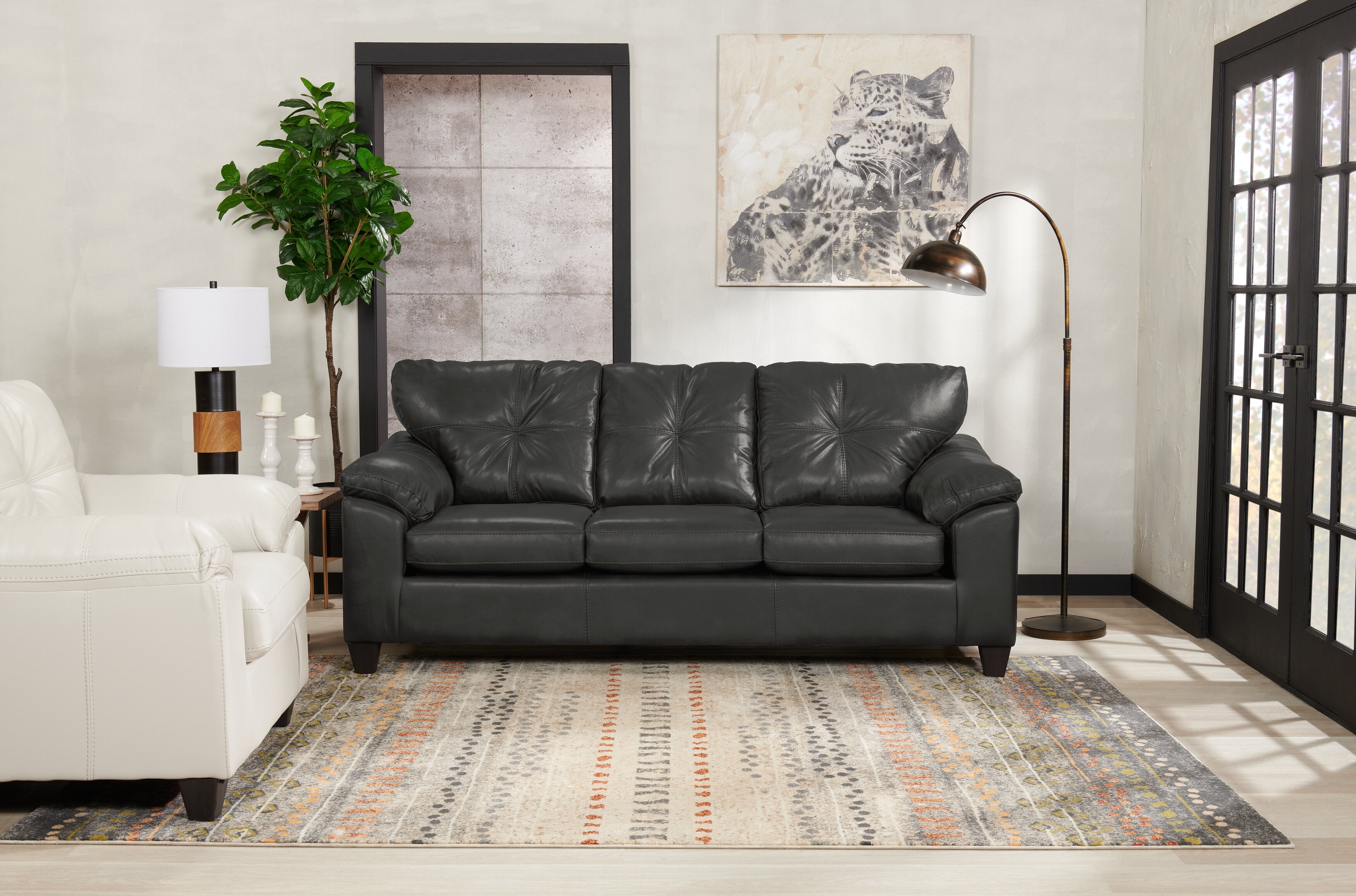 Made in Canada Addison 86" Leather-Look Fabric Sofa with Tufted Back Cushion - Grey | Sofa Addison de 86 po fabriqué au Canada en tissu d’apparence cuir avec coussin de dossier capitonné - gris