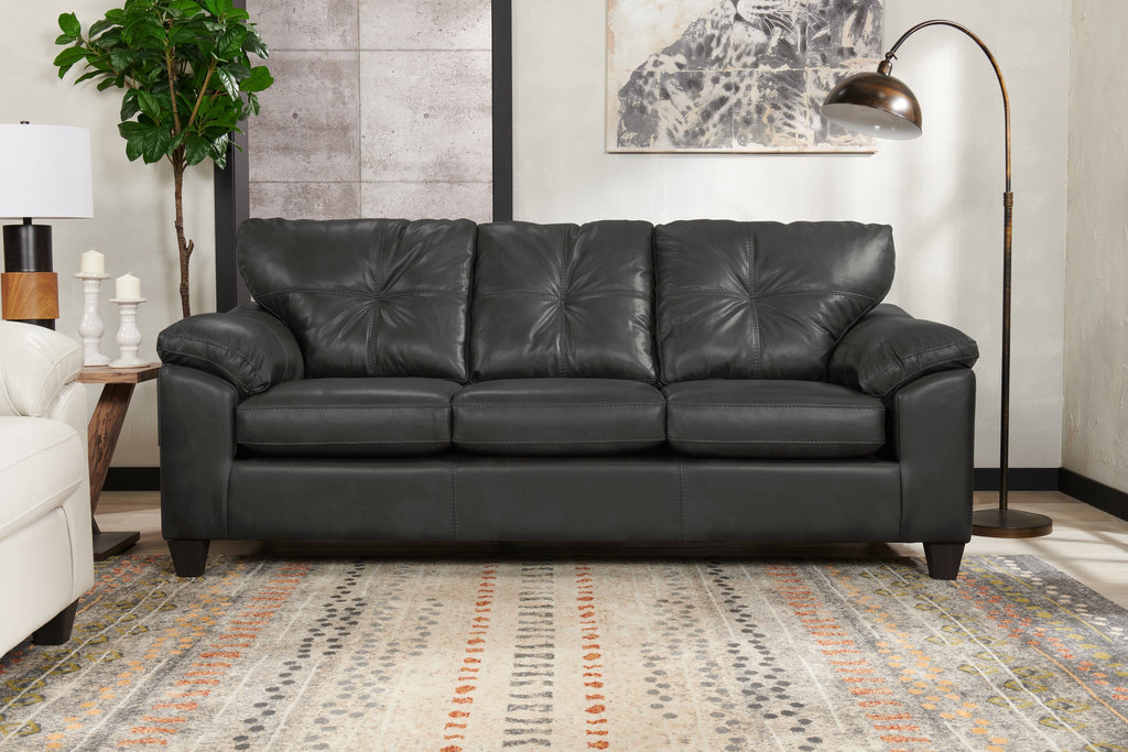 Made in Canada Addison 86" Leather-Look Fabric Sofa with Tufted Back Cushion - Grey | Sofa Addison de 86 po fabriqué au Canada en tissu d’apparence cuir avec coussin de dossier capitonné - gris