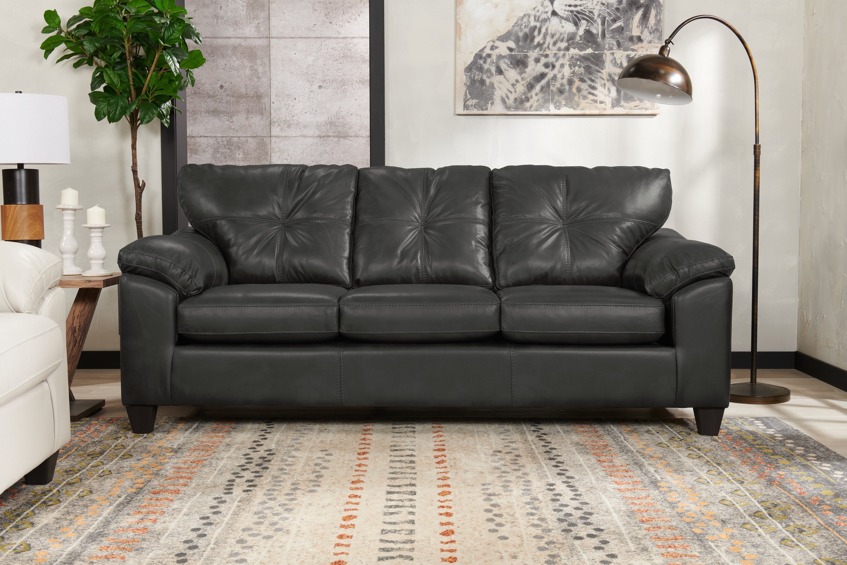 Made in Canada Addison 86" Leather-Look Fabric Sofa with Tufted Back Cushion - Grey | Sofa Addison de 86 po fabriqué au Canada en tissu d’apparence cuir avec coussin de dossier capitonné - gris