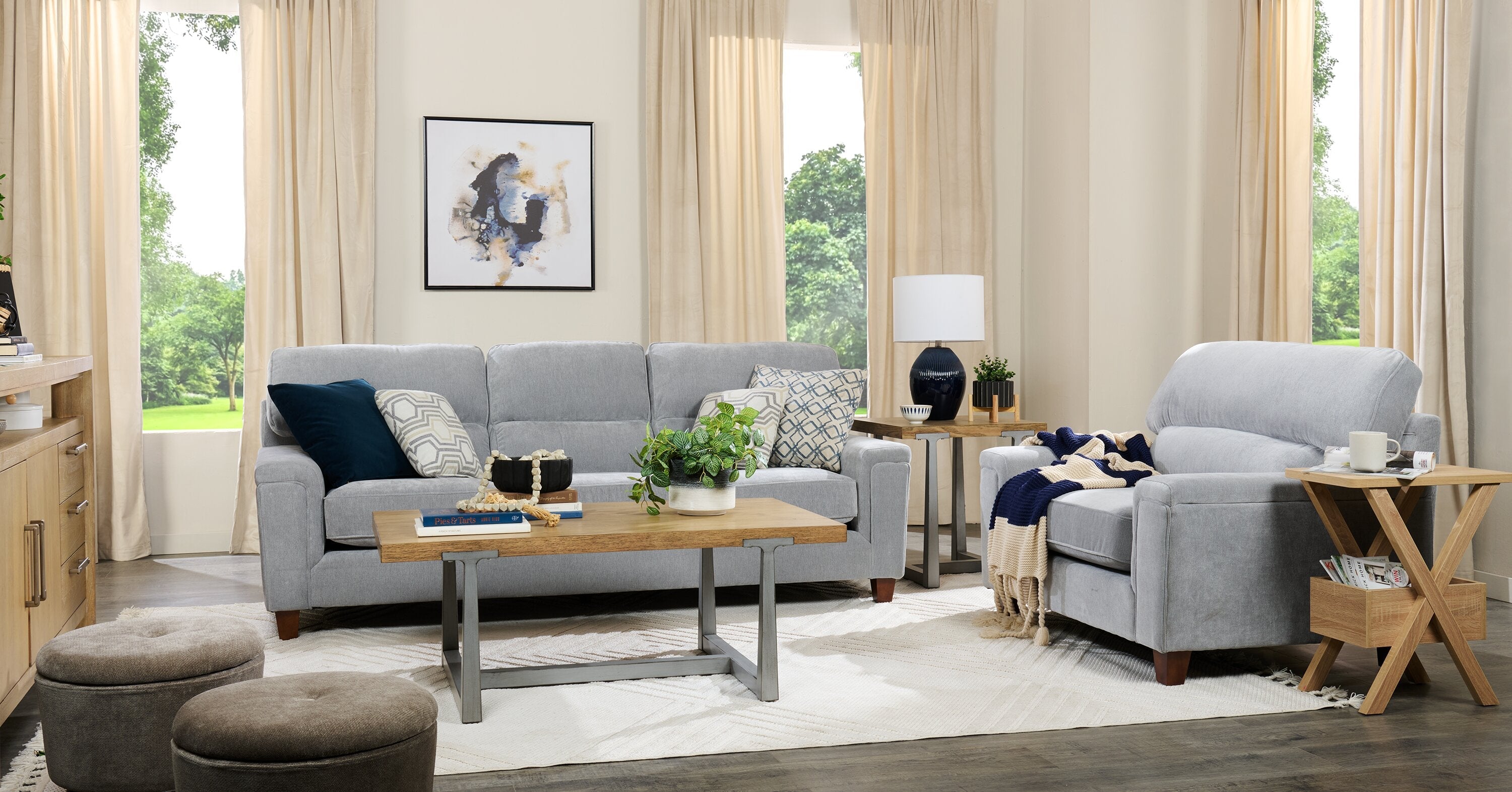 Alton 48" Modern Coffee Table - Light Oak with Grey Metal Legs | Table à café Alton moderne de 48 po - chêne clair avec pattes en métal gris