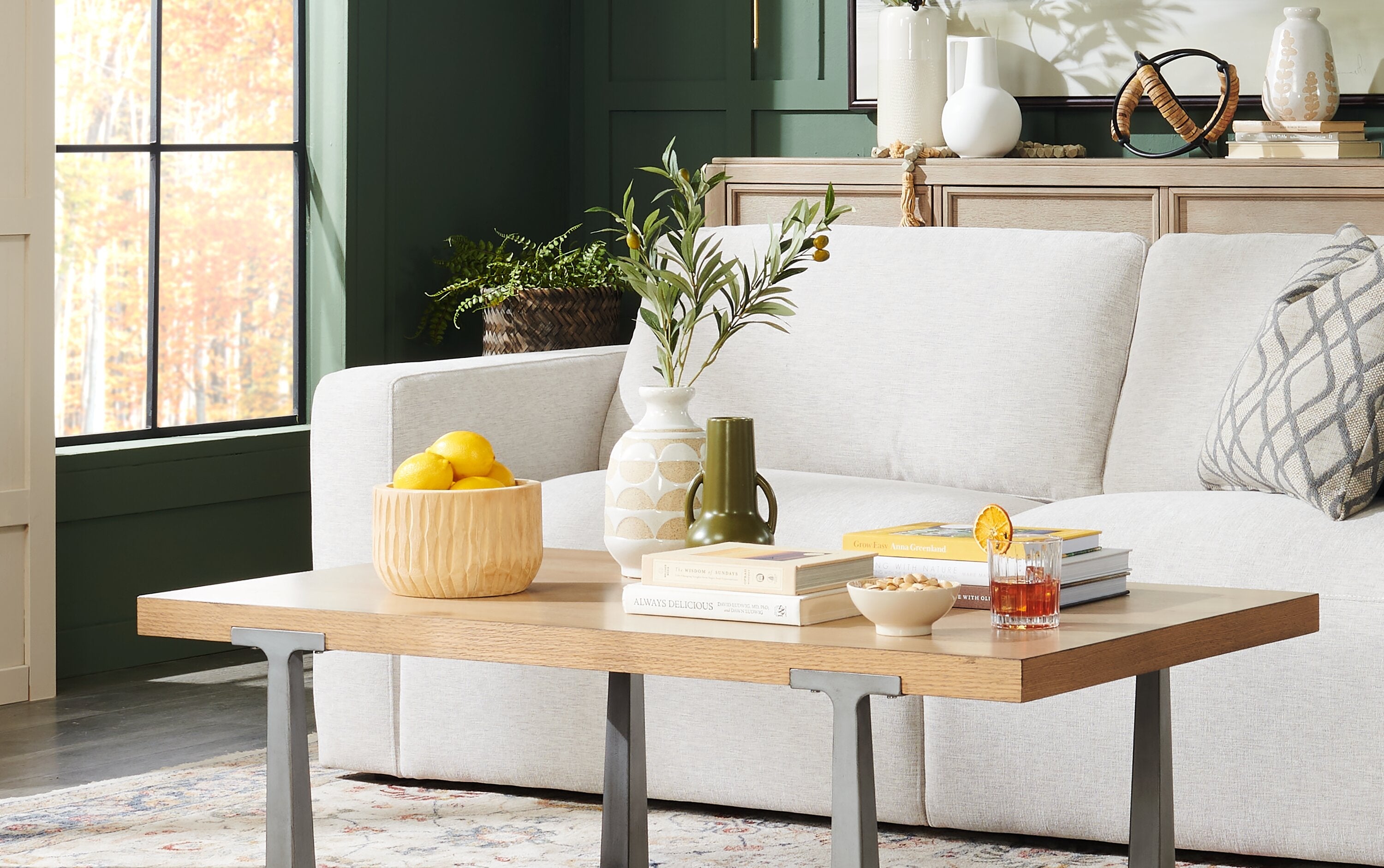 Alton 48" Modern Coffee Table - Light Oak with Grey Metal Legs | Table à café Alton moderne de 48 po - chêne clair avec pattes en métal gris