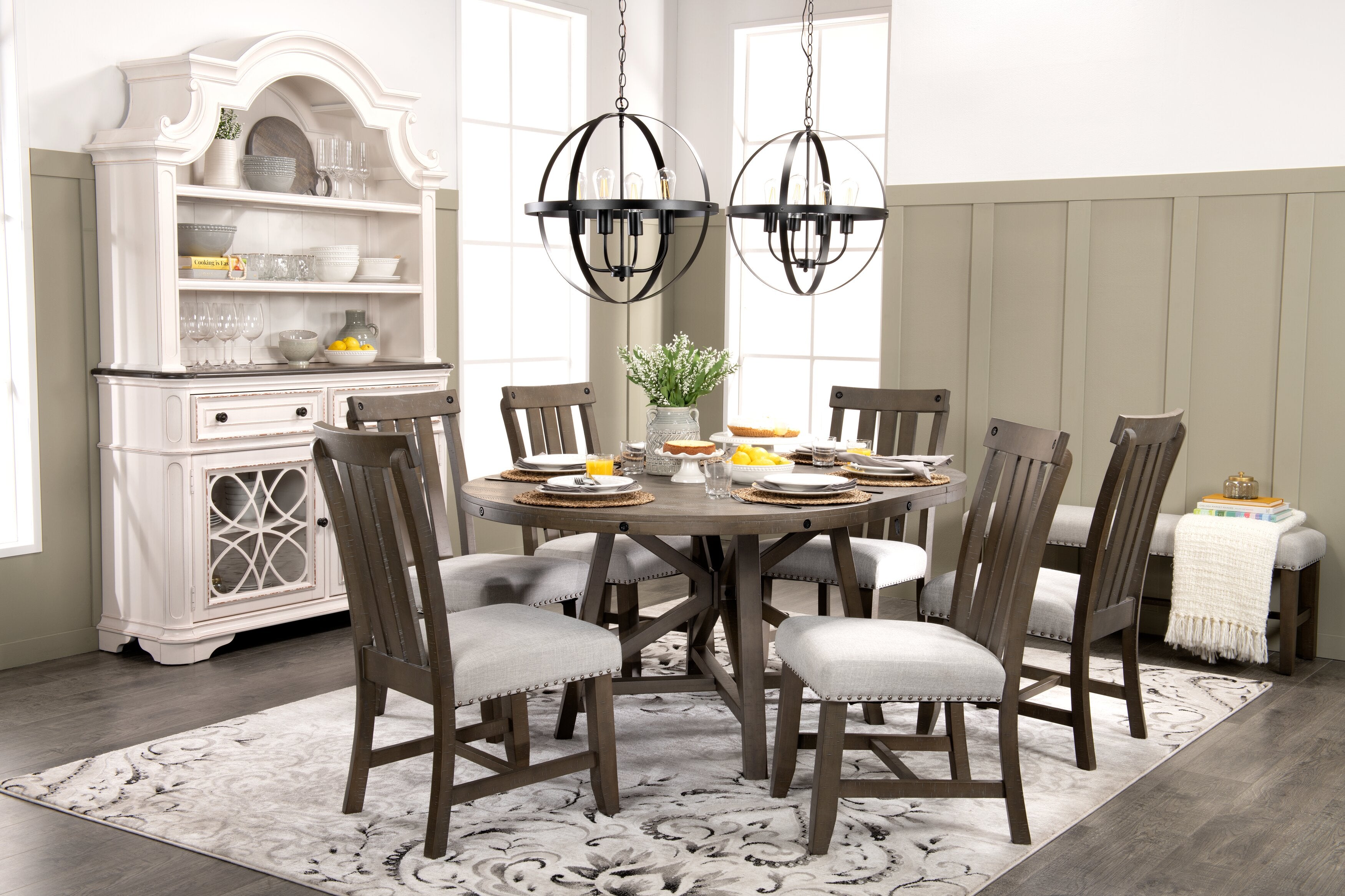 Alto Dining Chair with Linen-Look Fabric, Slat-Back - Grey | Chaise de salle à manger Alto en tissu d’apparence lin avec dossier à lattes - gris