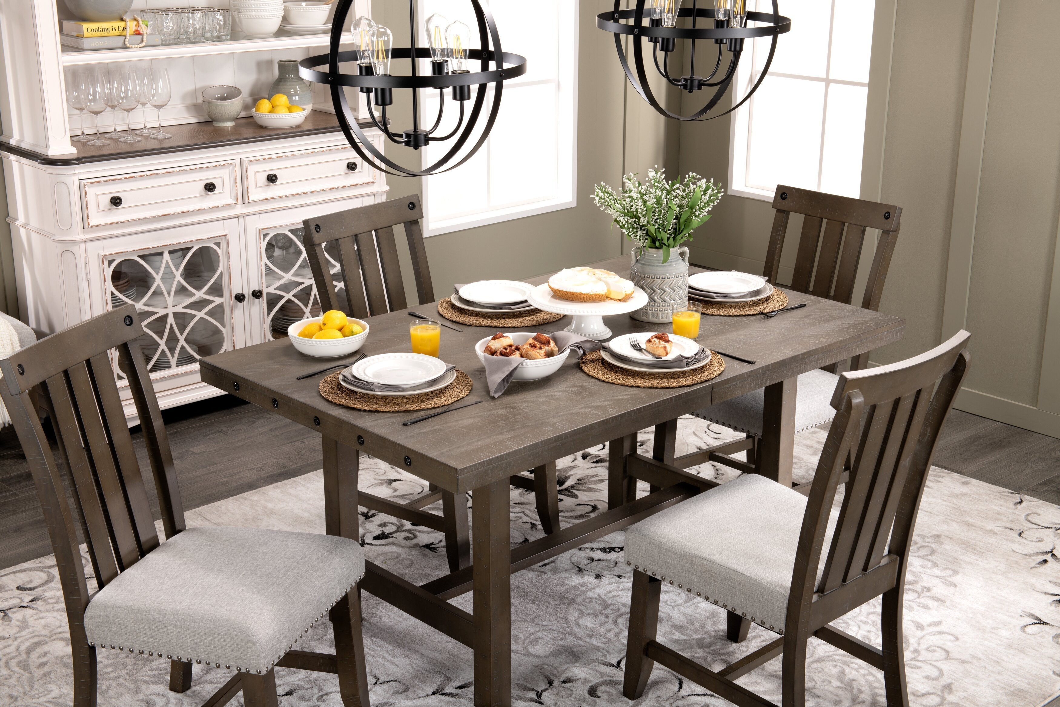 Alto Dining Chair with Linen-Look Fabric, Slat-Back - Grey | Chaise de salle à manger Alto en tissu d’apparence lin avec dossier à lattes - gris
