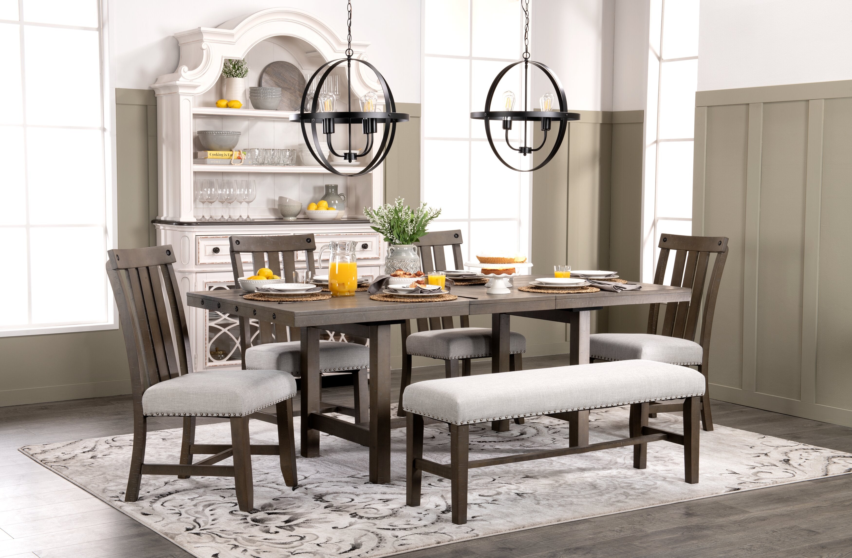 Alto Dining Table with 65-83"W Extension, Trestle Base - Grey | Table de salle à manger Alto de 65 po à 83 po (L) avec rallonge et base à tréteaux - grise