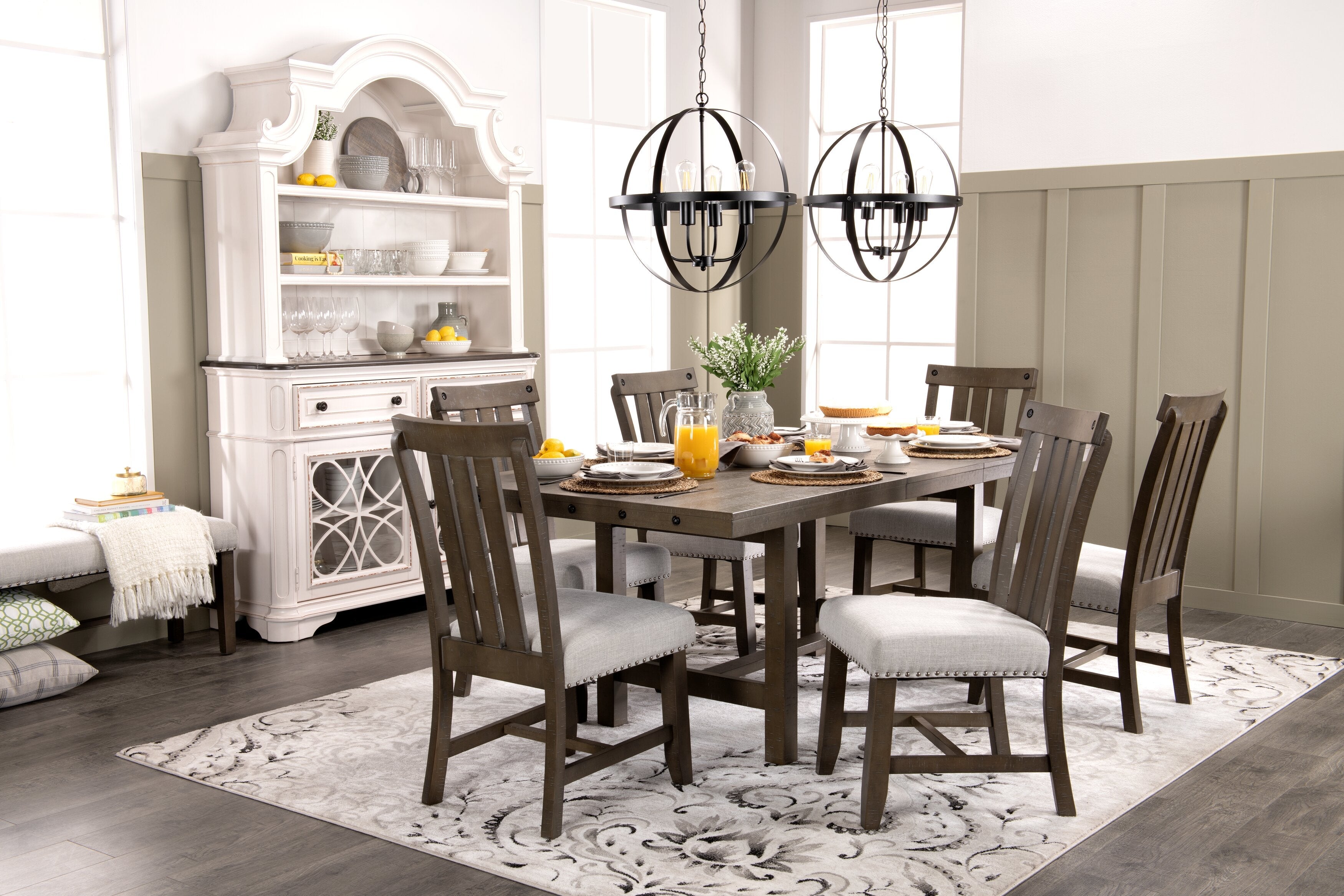 Alto Dining Table with 65-83"W Extension, Trestle Base - Grey | Table de salle à manger Alto de 65 po à 83 po (L) avec rallonge et base à tréteaux - grise
